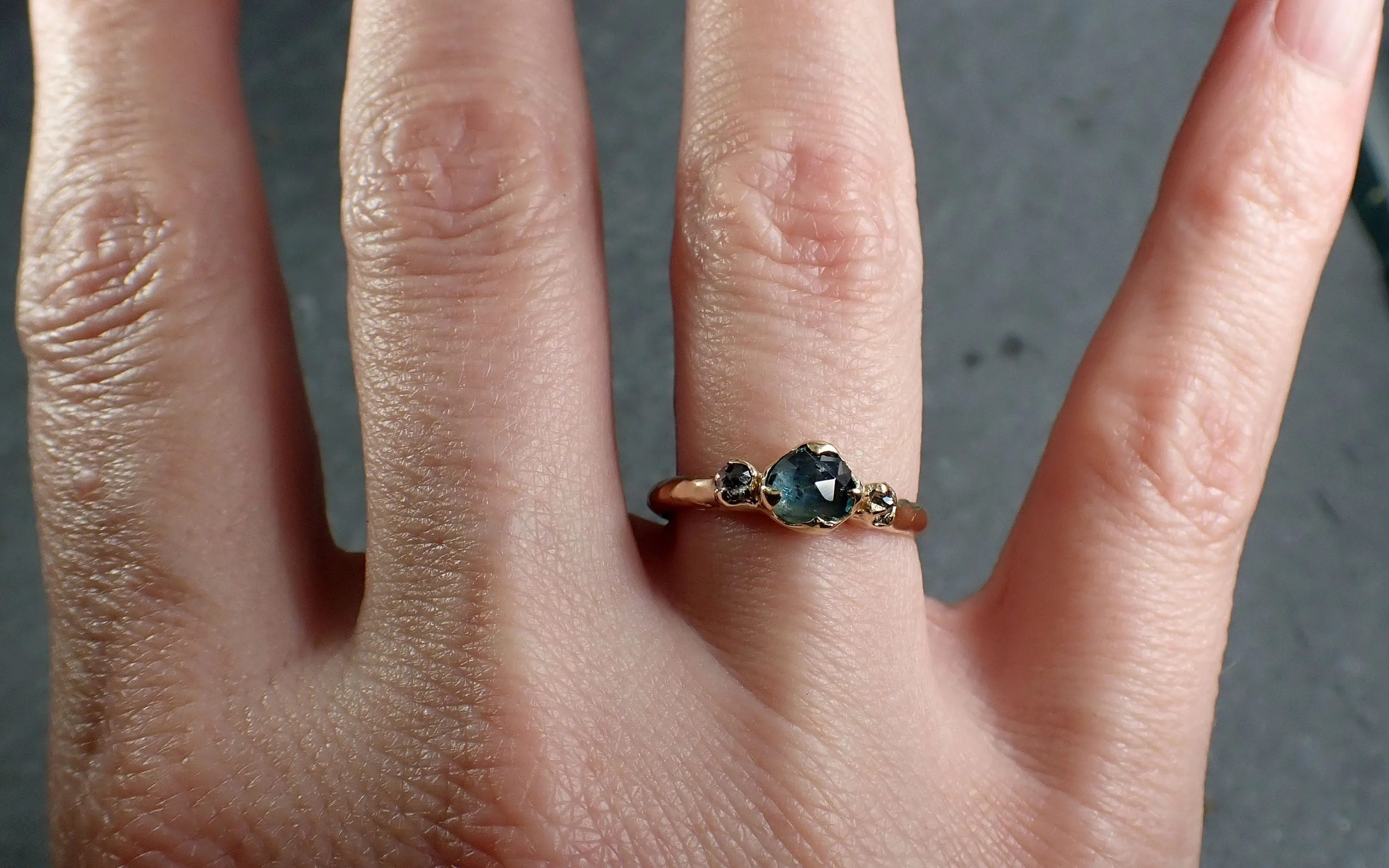 fancy cut blue montana sapphire and fancy cut diamonds 14k yellow gold engagement wedding ring gemstone ring multi stone ring 3155 Alternative Engagement