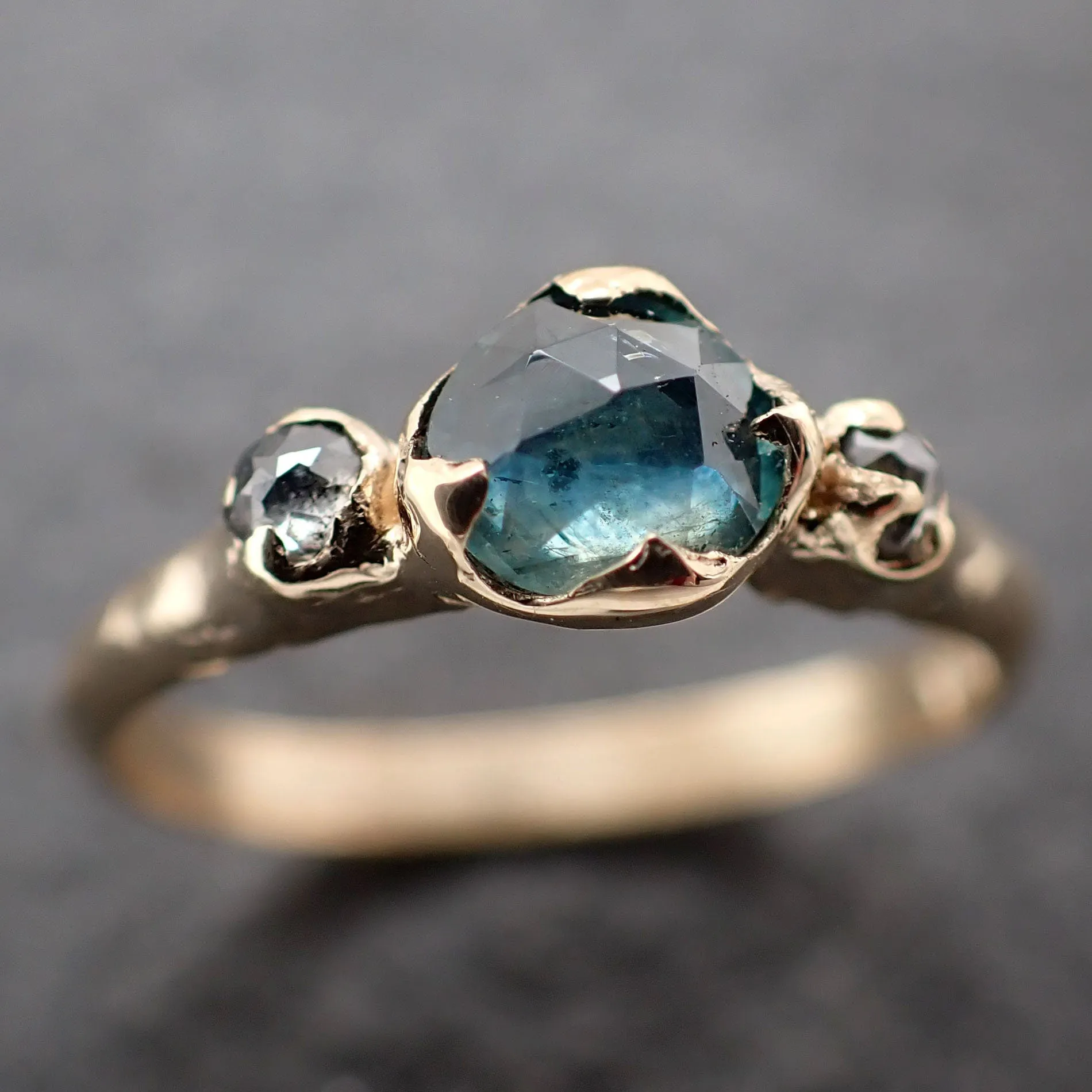 fancy cut blue montana sapphire and fancy cut diamonds 14k yellow gold engagement wedding ring gemstone ring multi stone ring 3155 Alternative Engagement