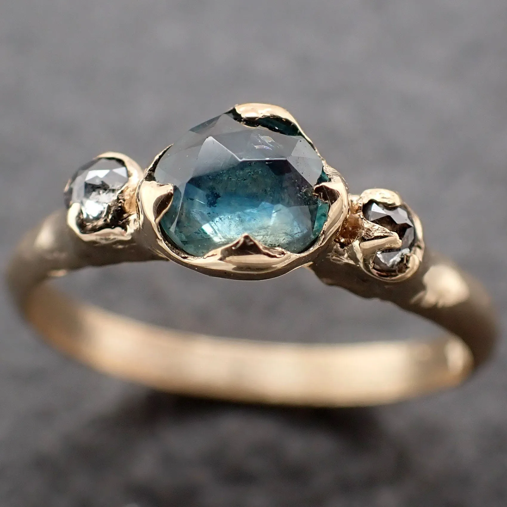 fancy cut blue montana sapphire and fancy cut diamonds 14k yellow gold engagement wedding ring gemstone ring multi stone ring 3155 Alternative Engagement