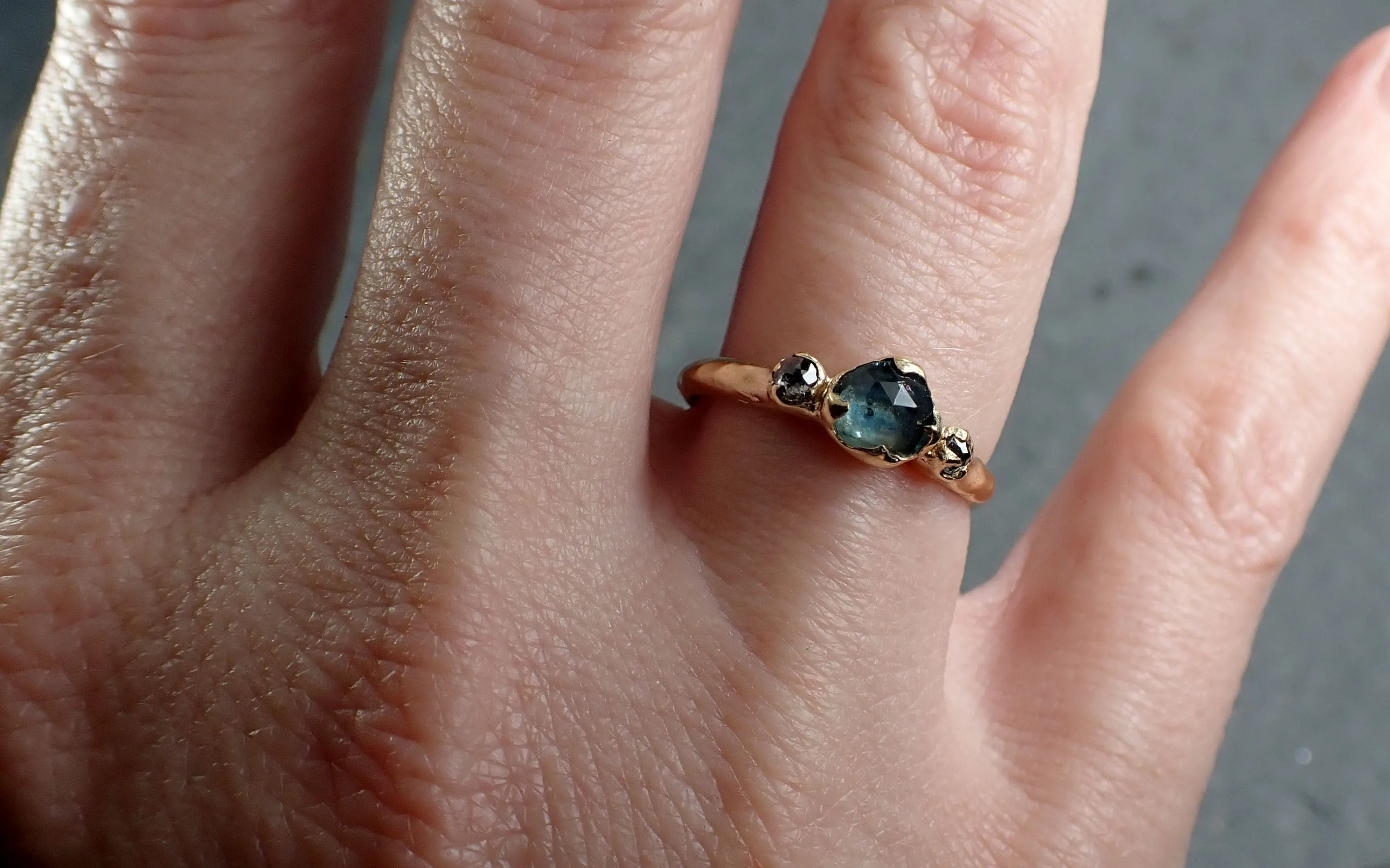 fancy cut blue montana sapphire and fancy cut diamonds 14k yellow gold engagement wedding ring gemstone ring multi stone ring 3155 Alternative Engagement