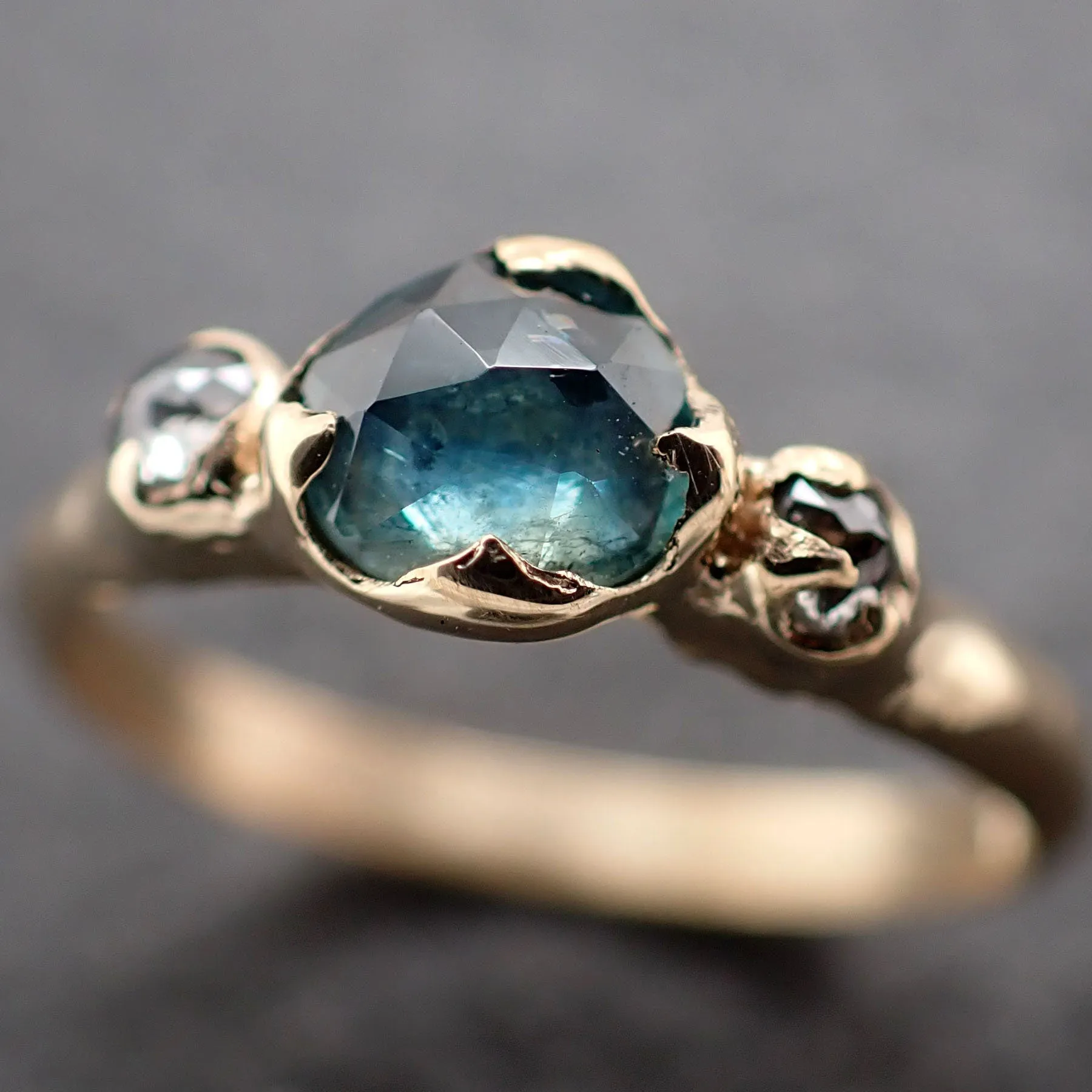 fancy cut blue montana sapphire and fancy cut diamonds 14k yellow gold engagement wedding ring gemstone ring multi stone ring 3155 Alternative Engagement