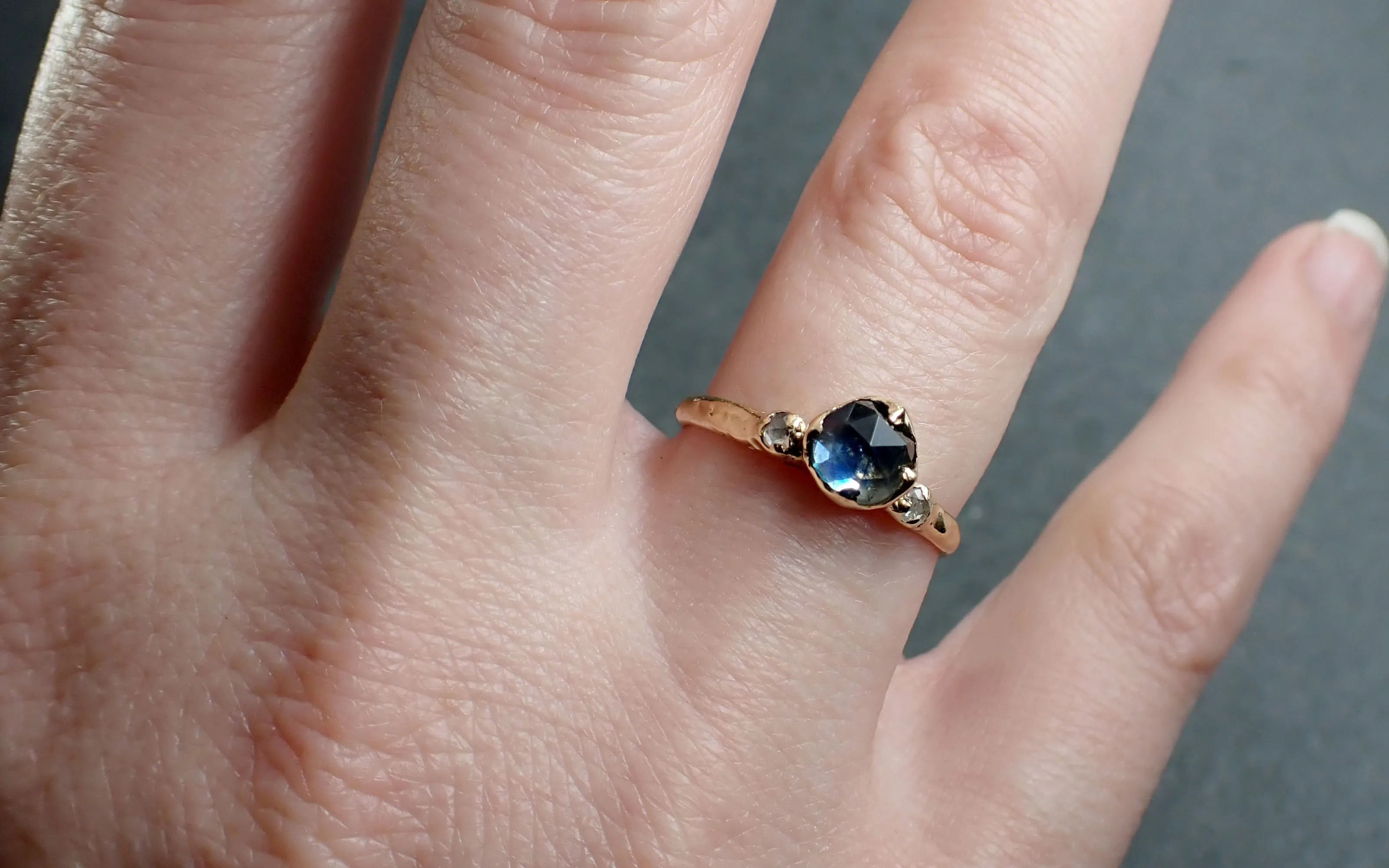 fancy cut blue montana sapphire and fancy cut diamonds 18k yellow gold engagement wedding ring gemstone ring multi stone ring 2823 Alternative Engagement