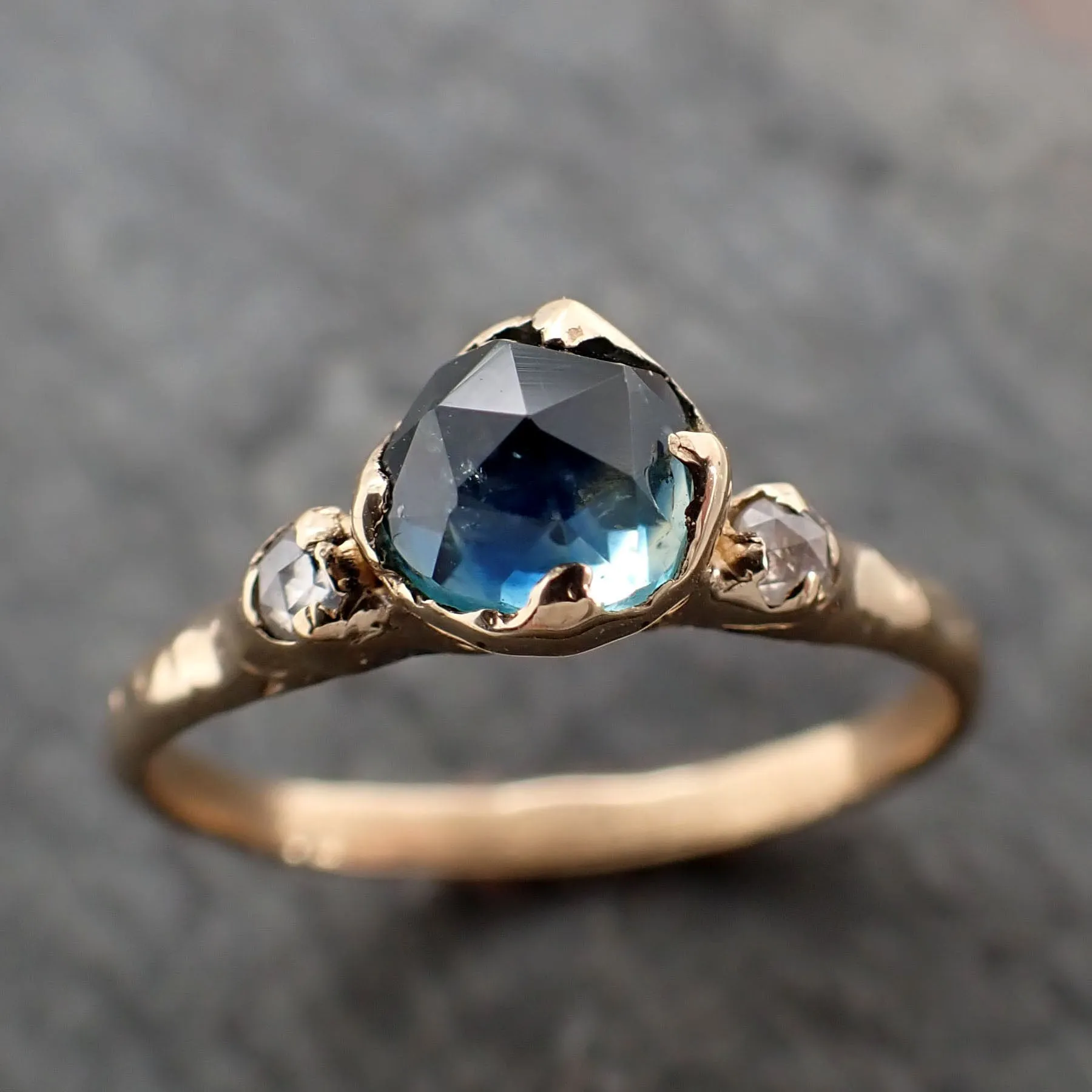 fancy cut blue montana sapphire and fancy cut diamonds 18k yellow gold engagement wedding ring gemstone ring multi stone ring 2823 Alternative Engagement