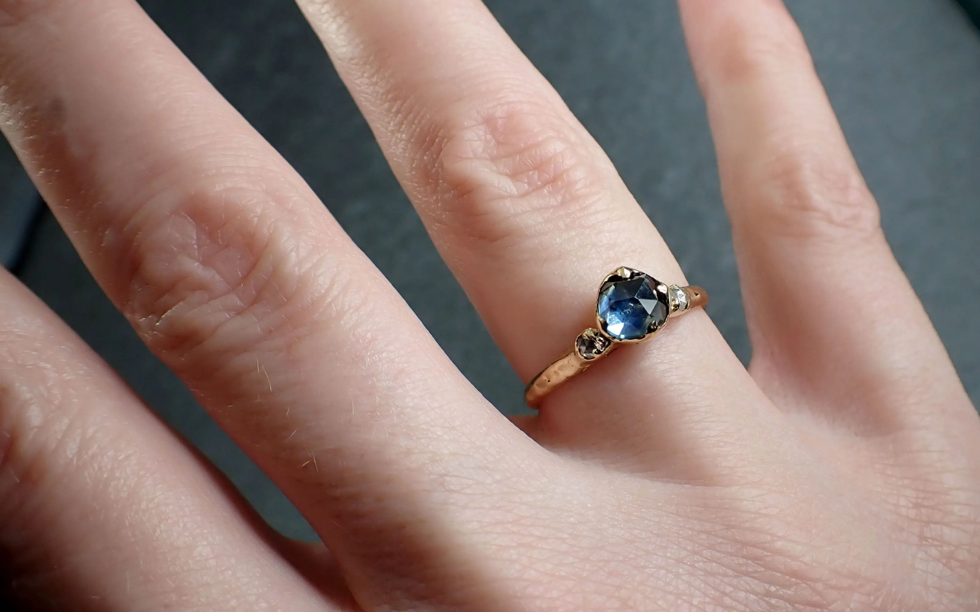 fancy cut blue montana sapphire and fancy cut diamonds 18k yellow gold engagement wedding ring gemstone ring multi stone ring 2823 Alternative Engagement