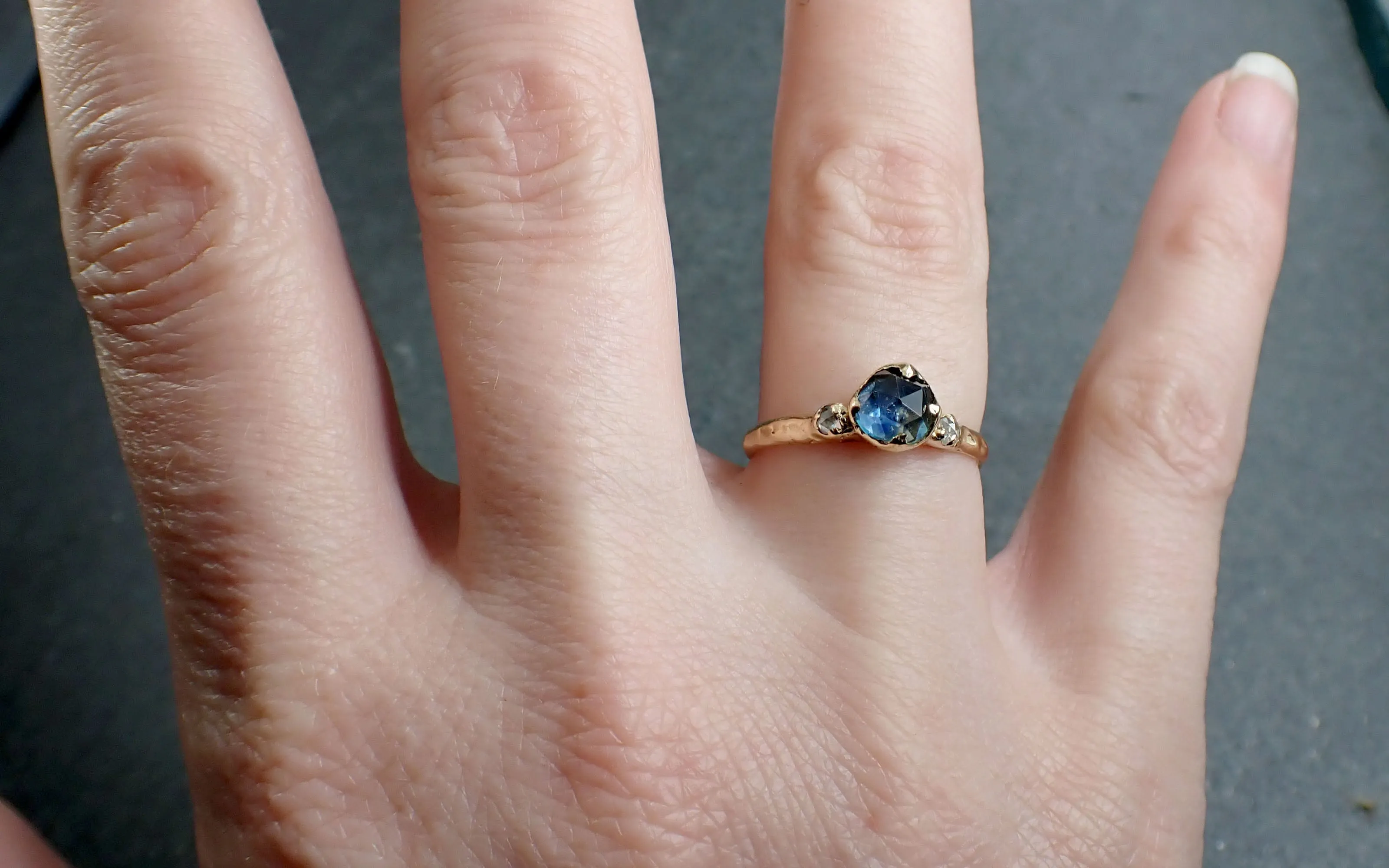 fancy cut blue montana sapphire and fancy cut diamonds 18k yellow gold engagement wedding ring gemstone ring multi stone ring 2823 Alternative Engagement