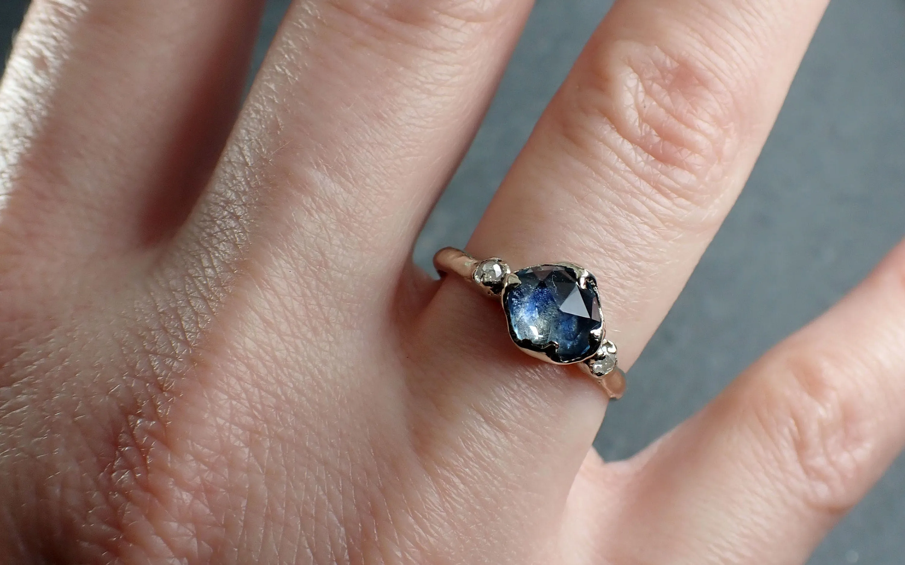 fancy cut blue montana sapphire and fancy diamonds 14k white gold engagement wedding ring gemstone ring multi stone ring 2997 Alternative Engagement