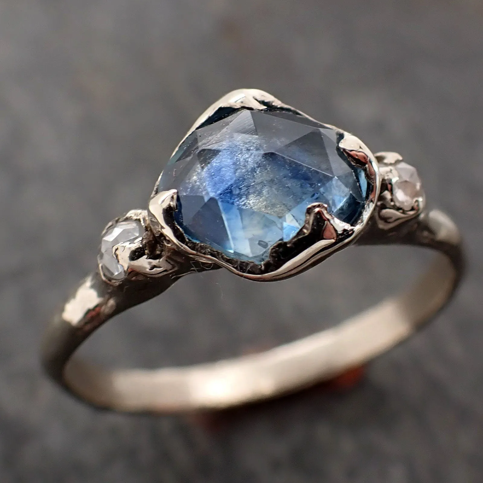 fancy cut blue montana sapphire and fancy diamonds 14k white gold engagement wedding ring gemstone ring multi stone ring 2997 Alternative Engagement
