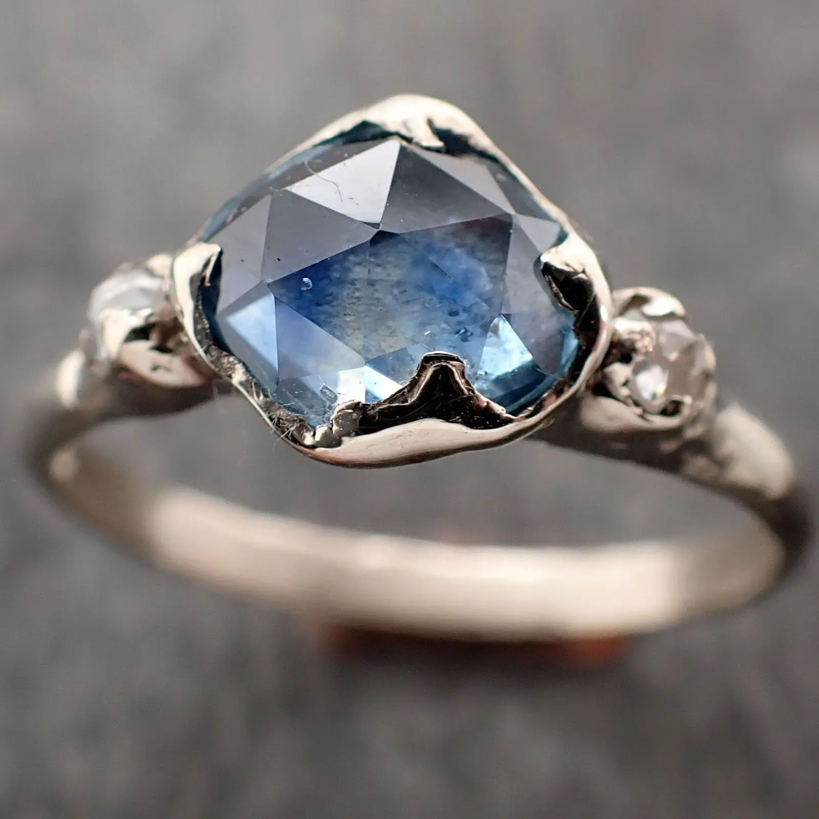 fancy cut blue montana sapphire and fancy diamonds 14k white gold engagement wedding ring gemstone ring multi stone ring 2997 Alternative Engagement