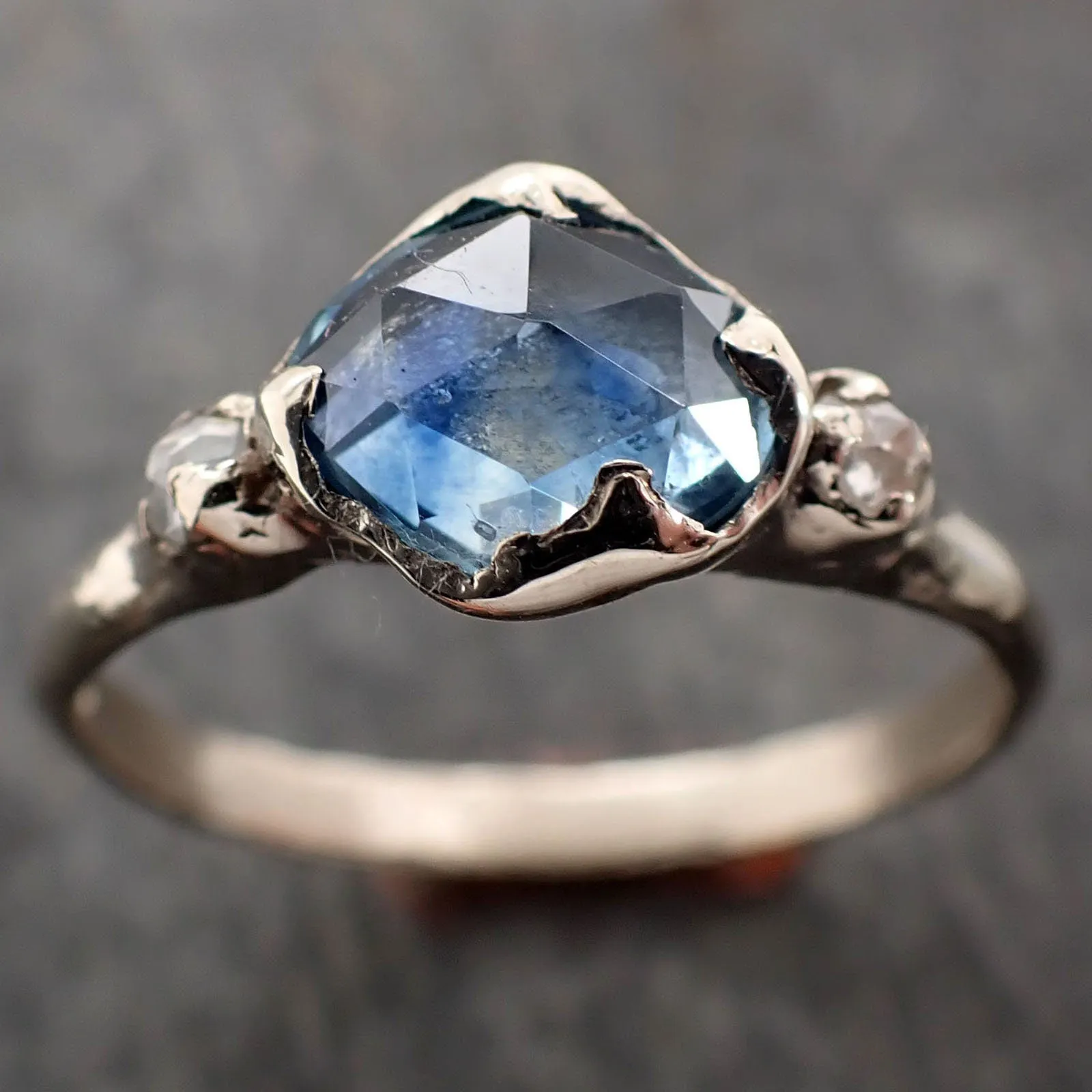 fancy cut blue montana sapphire and fancy diamonds 14k white gold engagement wedding ring gemstone ring multi stone ring 2997 Alternative Engagement