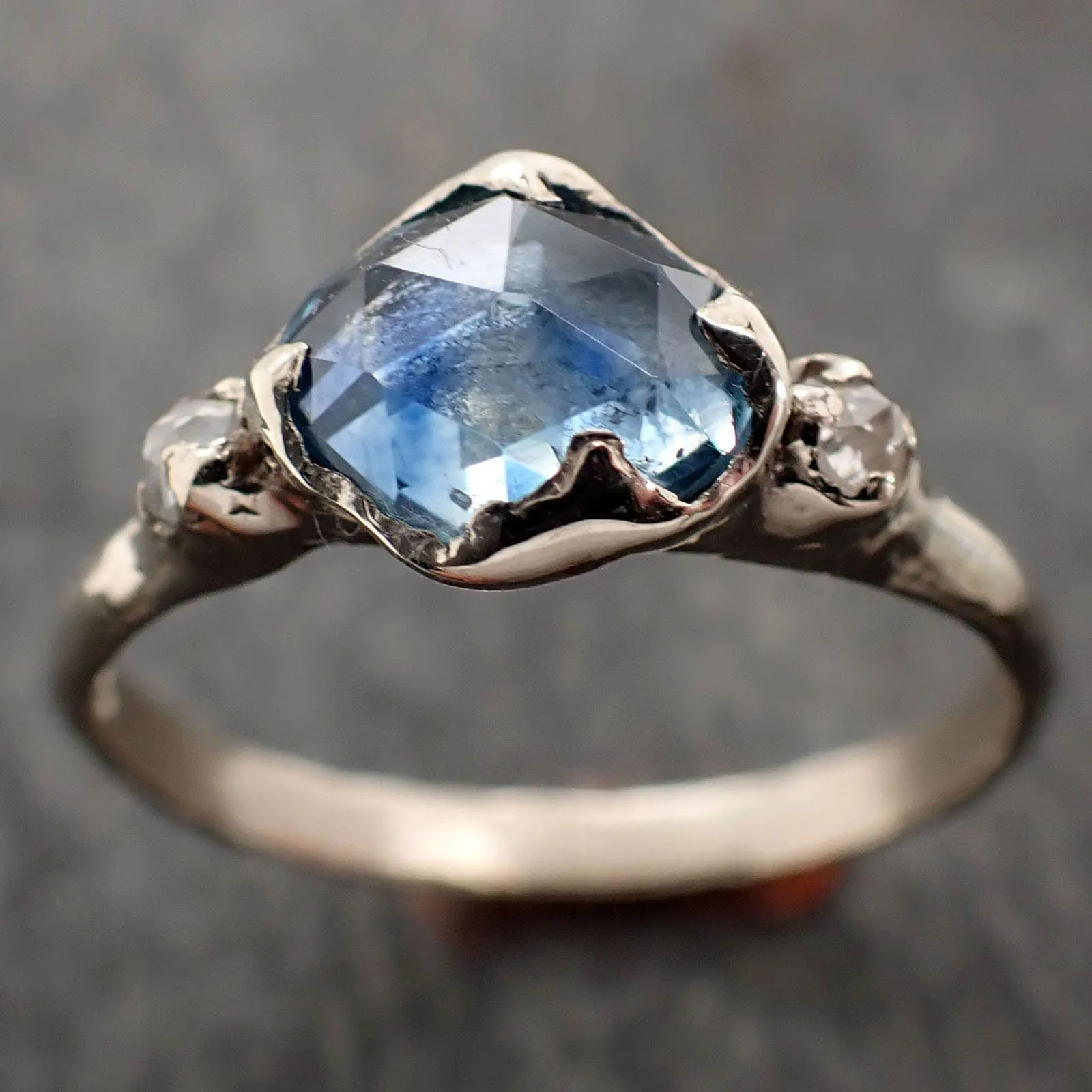 fancy cut blue montana sapphire and fancy diamonds 14k white gold engagement wedding ring gemstone ring multi stone ring 2997 Alternative Engagement