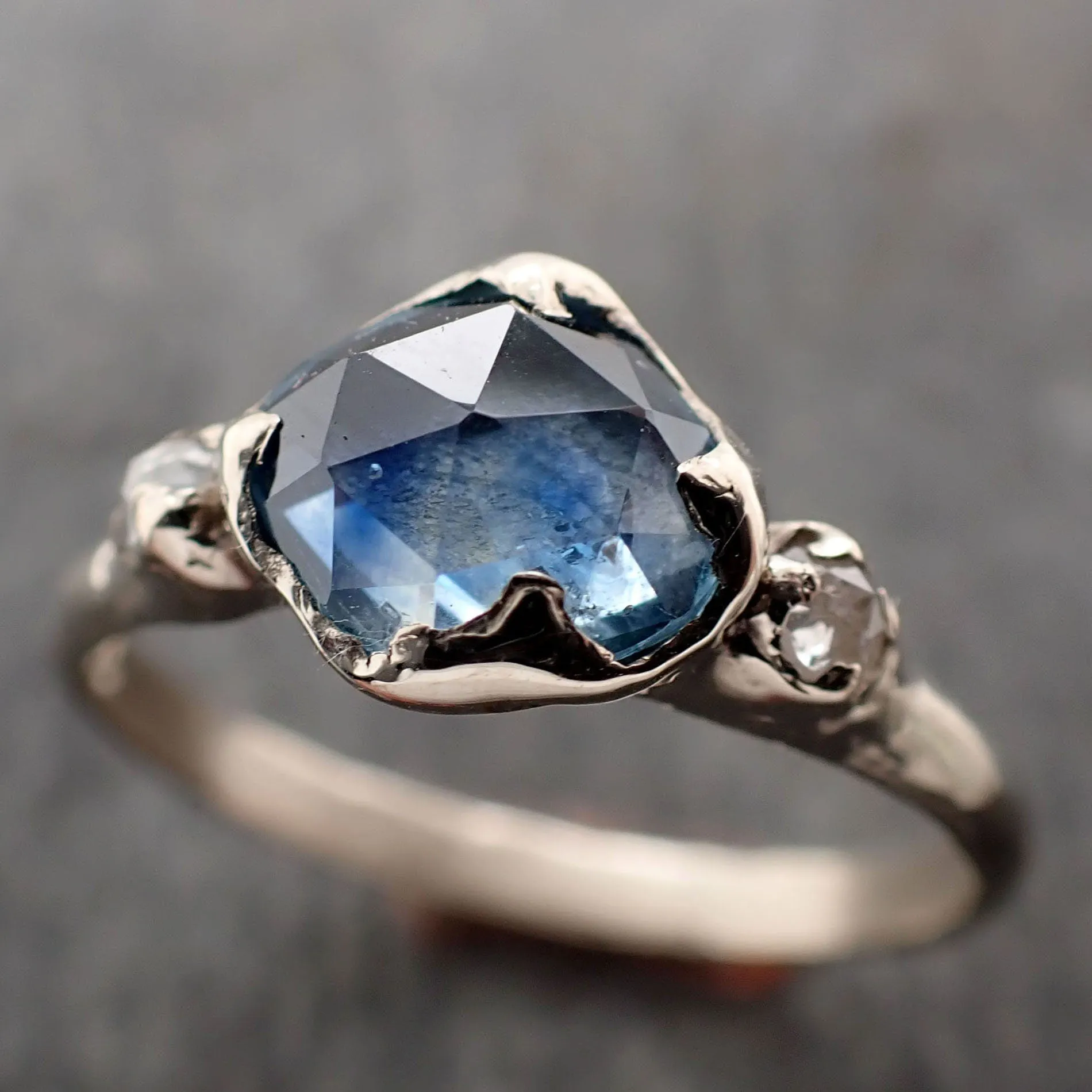 fancy cut blue montana sapphire and fancy diamonds 14k white gold engagement wedding ring gemstone ring multi stone ring 2997 Alternative Engagement