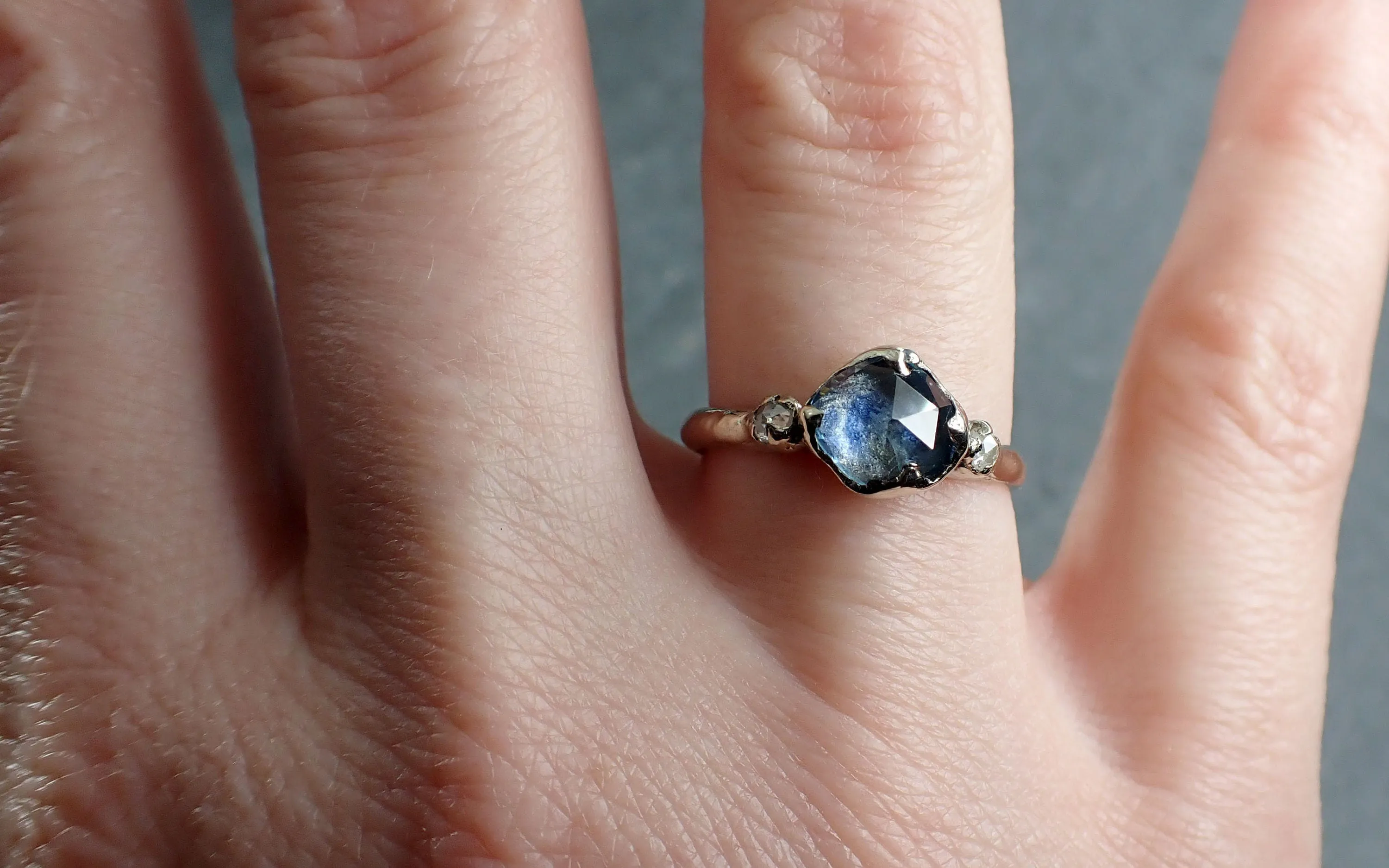 fancy cut blue montana sapphire and fancy diamonds 14k white gold engagement wedding ring gemstone ring multi stone ring 2997 Alternative Engagement