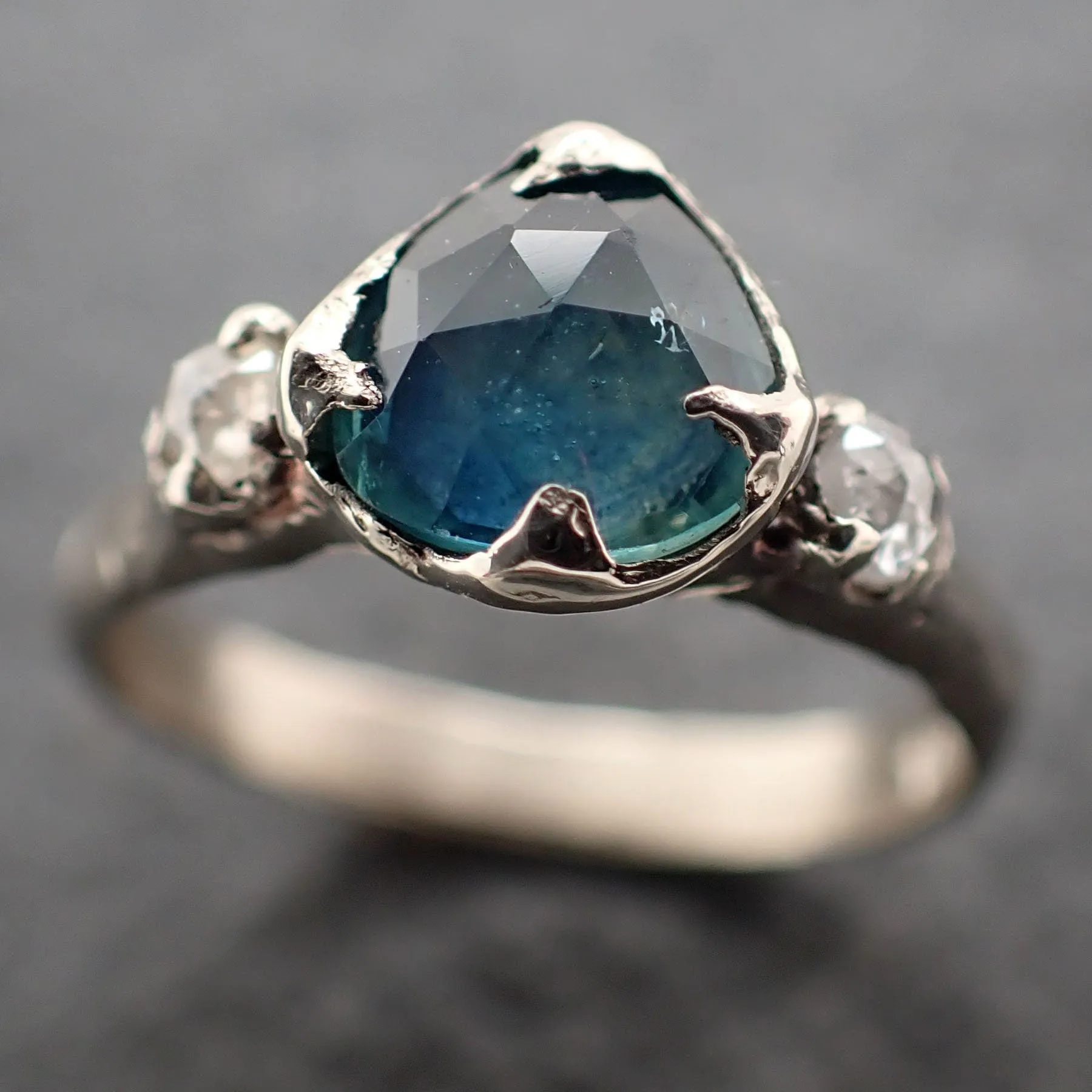 fancy cut blue montana sapphire and fancy diamonds 14k white gold engagement wedding ring gemstone ring multi stone ring 3168 Alternative Engagement