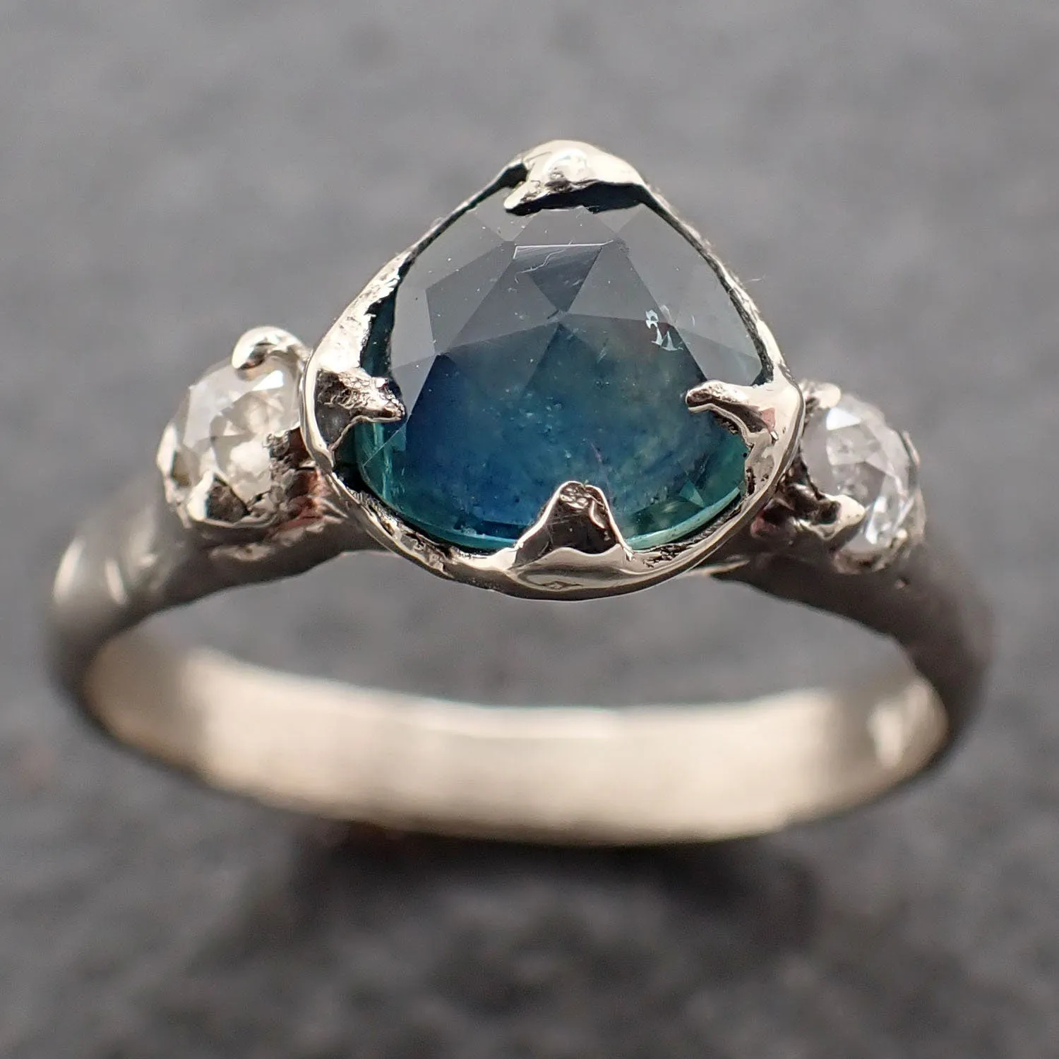 fancy cut blue montana sapphire and fancy diamonds 14k white gold engagement wedding ring gemstone ring multi stone ring 3168 Alternative Engagement