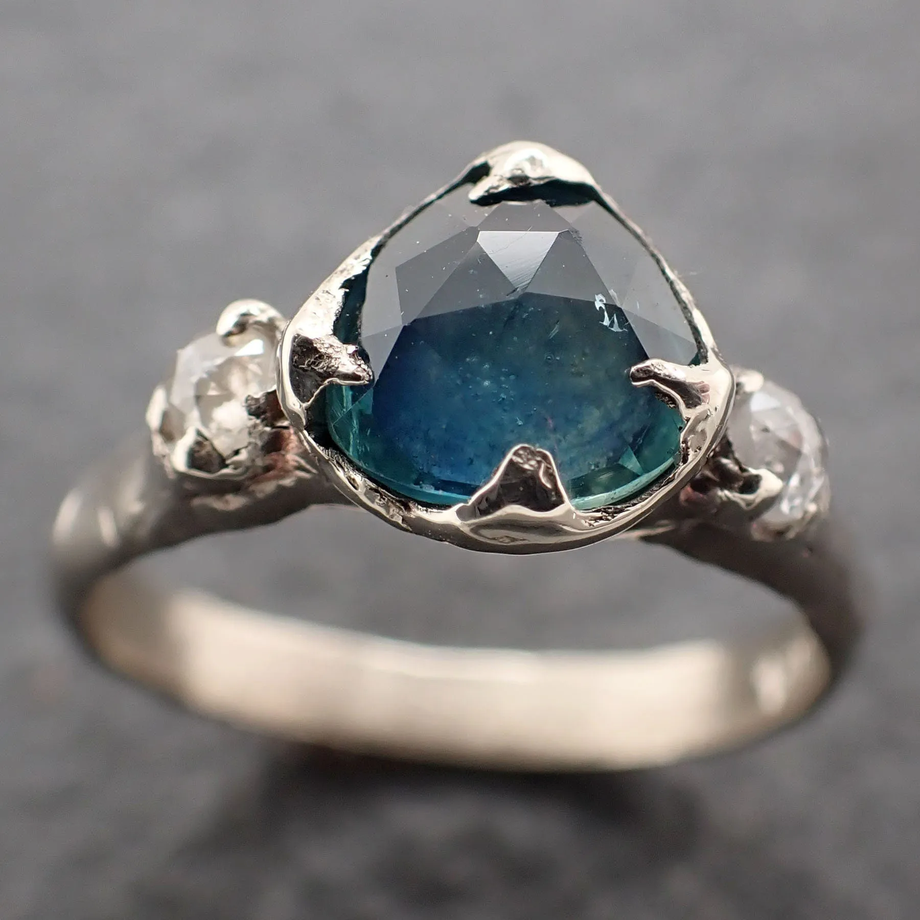 fancy cut blue montana sapphire and fancy diamonds 14k white gold engagement wedding ring gemstone ring multi stone ring 3168 Alternative Engagement
