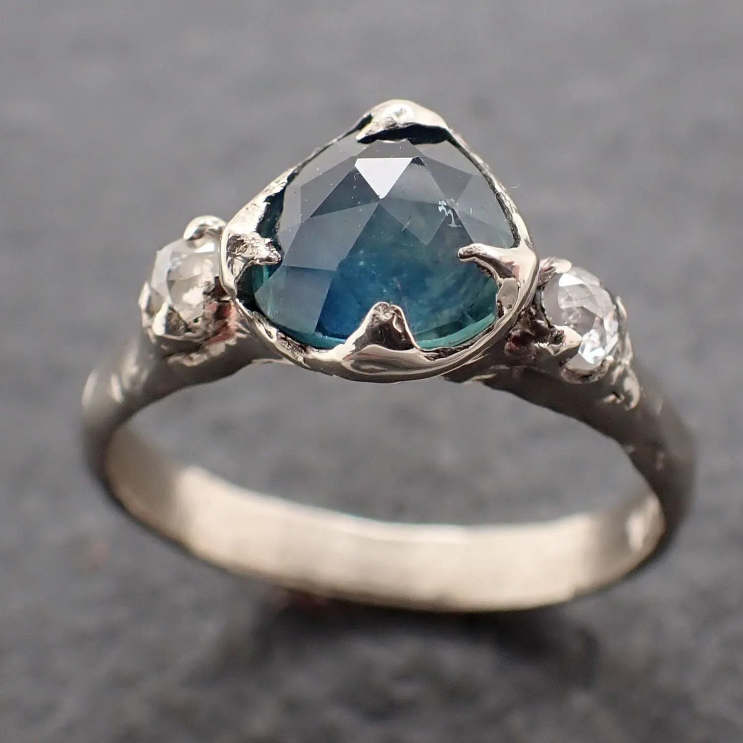fancy cut blue montana sapphire and fancy diamonds 14k white gold engagement wedding ring gemstone ring multi stone ring 3168 Alternative Engagement