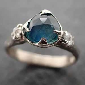 fancy cut blue montana sapphire and fancy diamonds 14k white gold engagement wedding ring gemstone ring multi stone ring 3168 Alternative Engagement