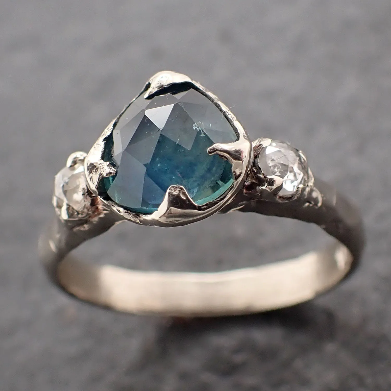 fancy cut blue montana sapphire and fancy diamonds 14k white gold engagement wedding ring gemstone ring multi stone ring 3168 Alternative Engagement