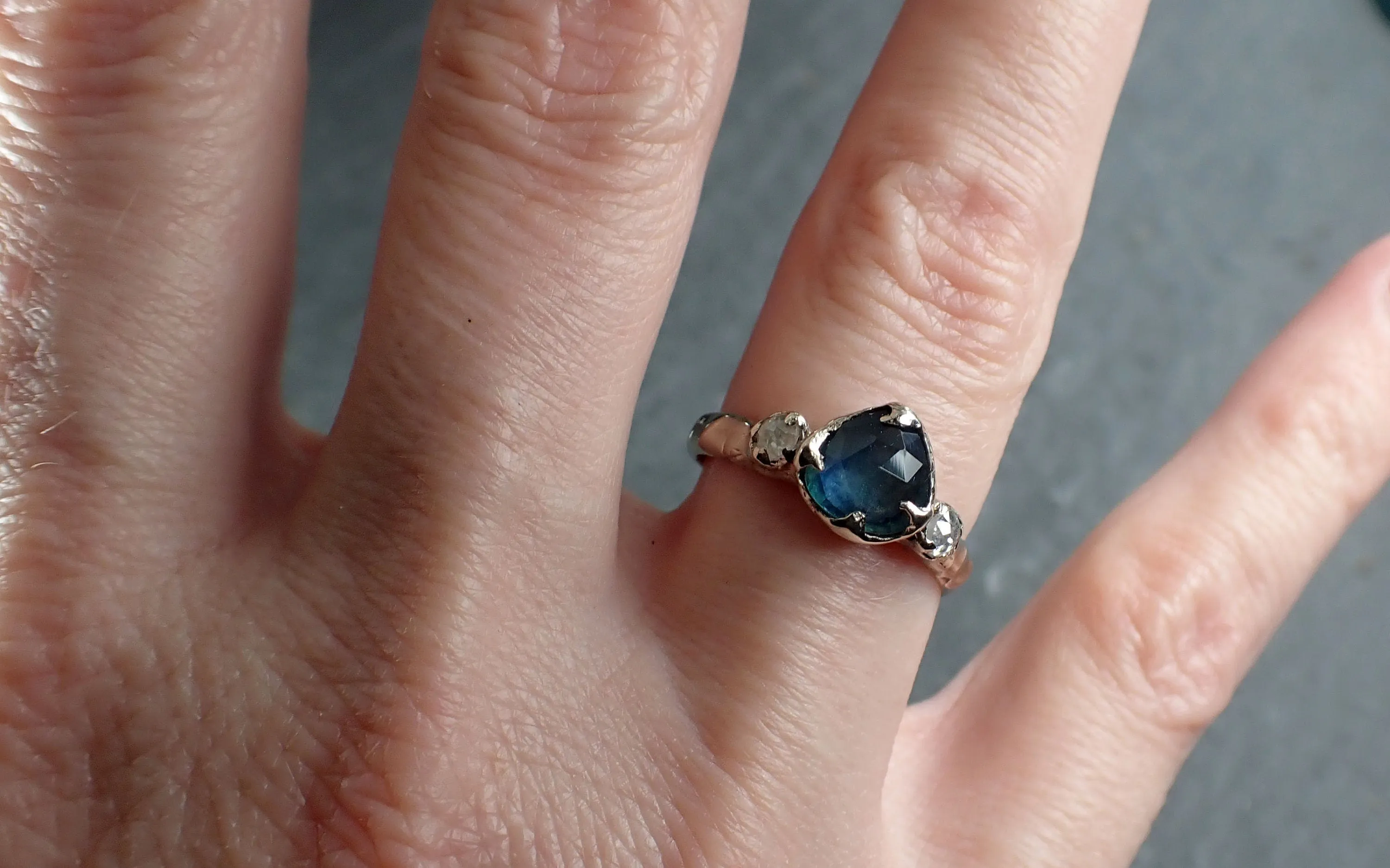 fancy cut blue montana sapphire and fancy diamonds 14k white gold engagement wedding ring gemstone ring multi stone ring 3168 Alternative Engagement
