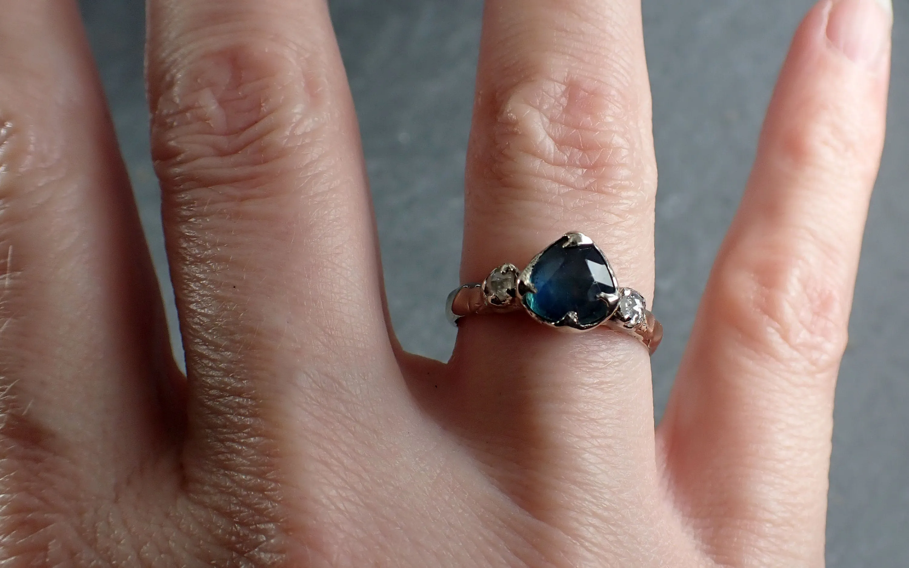 fancy cut blue montana sapphire and fancy diamonds 14k white gold engagement wedding ring gemstone ring multi stone ring 3168 Alternative Engagement