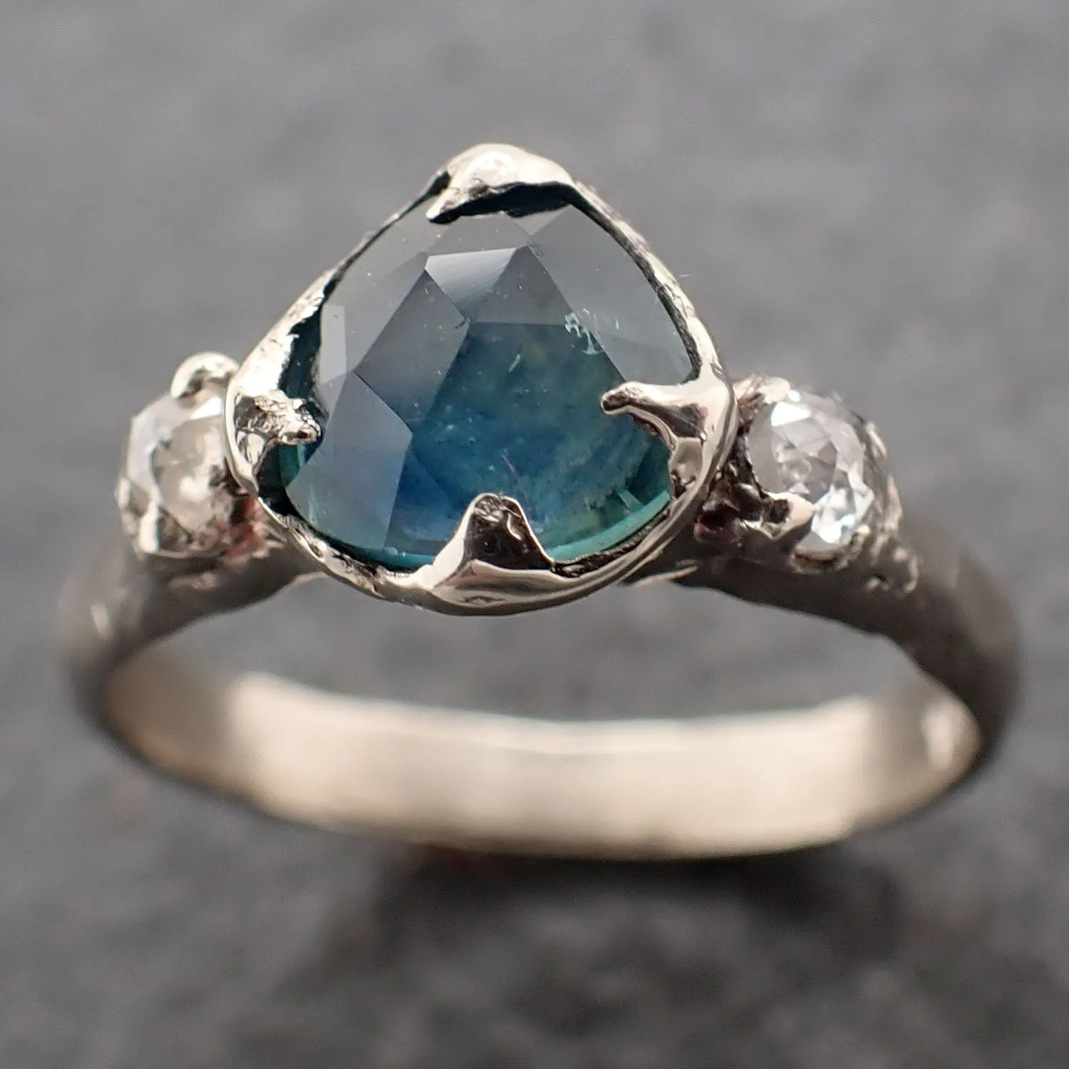 fancy cut blue montana sapphire and fancy diamonds 14k white gold engagement wedding ring gemstone ring multi stone ring 3168 Alternative Engagement