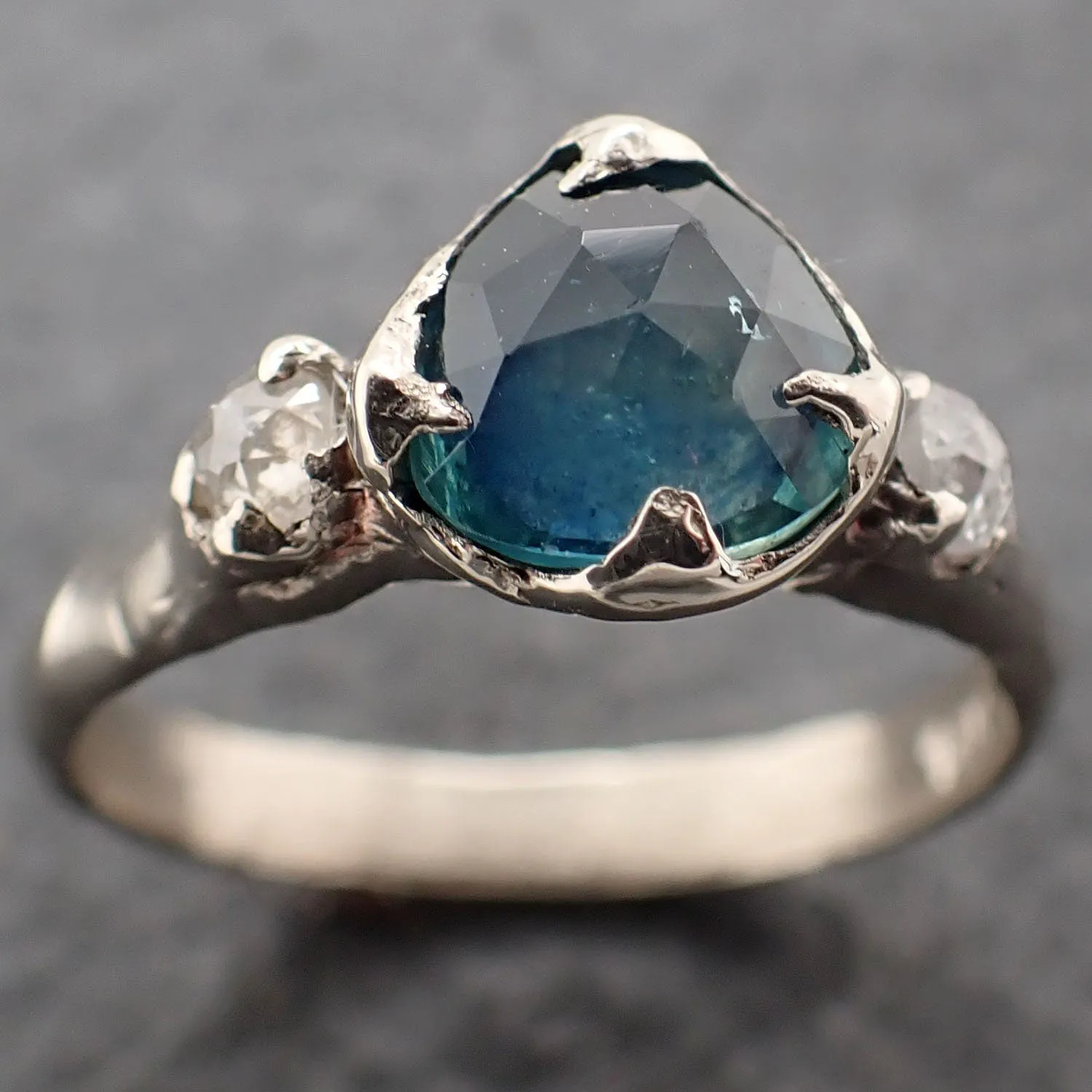 fancy cut blue montana sapphire and fancy diamonds 14k white gold engagement wedding ring gemstone ring multi stone ring 3168 Alternative Engagement