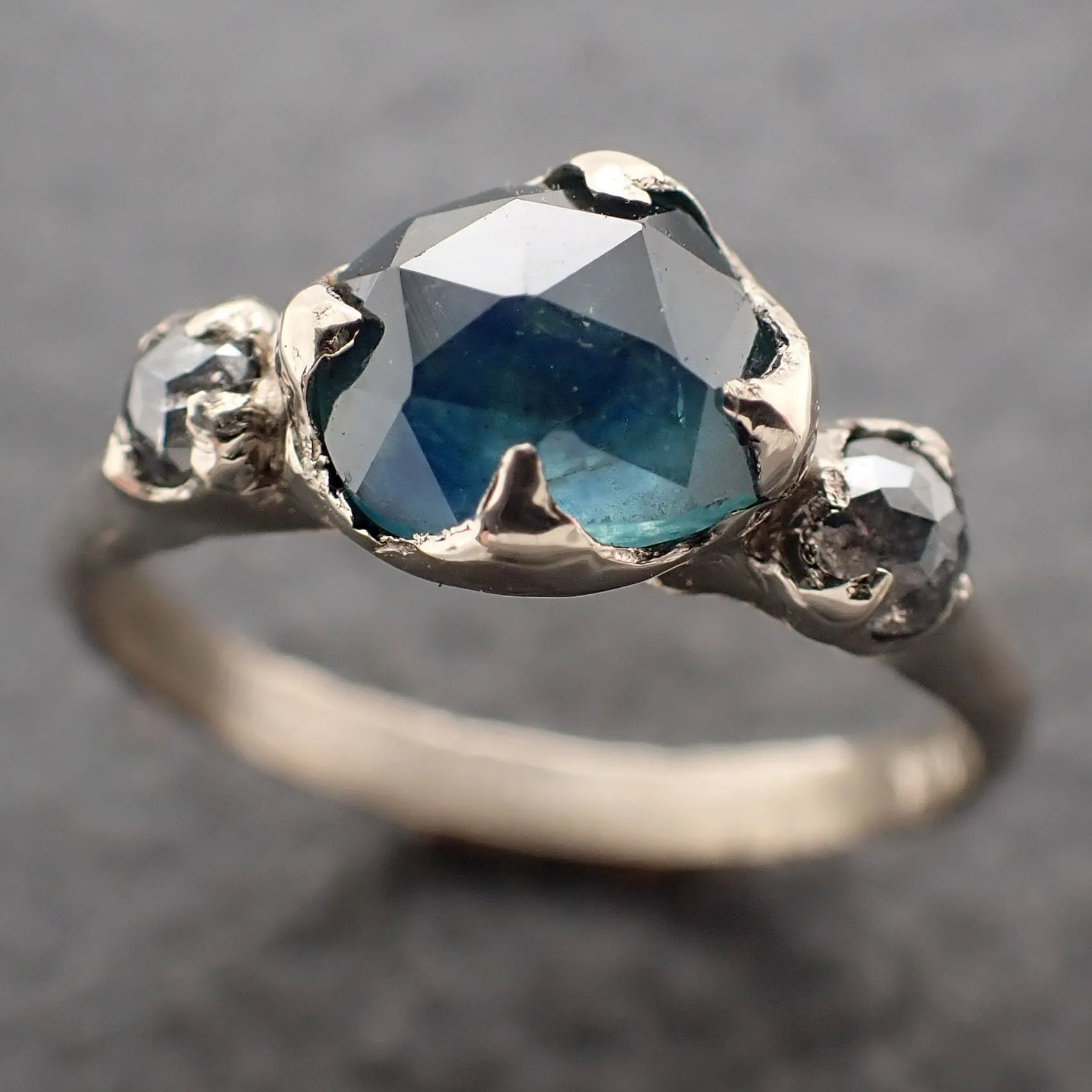 fancy cut blue montana sapphire and fancy diamonds 18k white gold engagement wedding ring gemstone ring multi stone ring 3162 Alternative Engagement