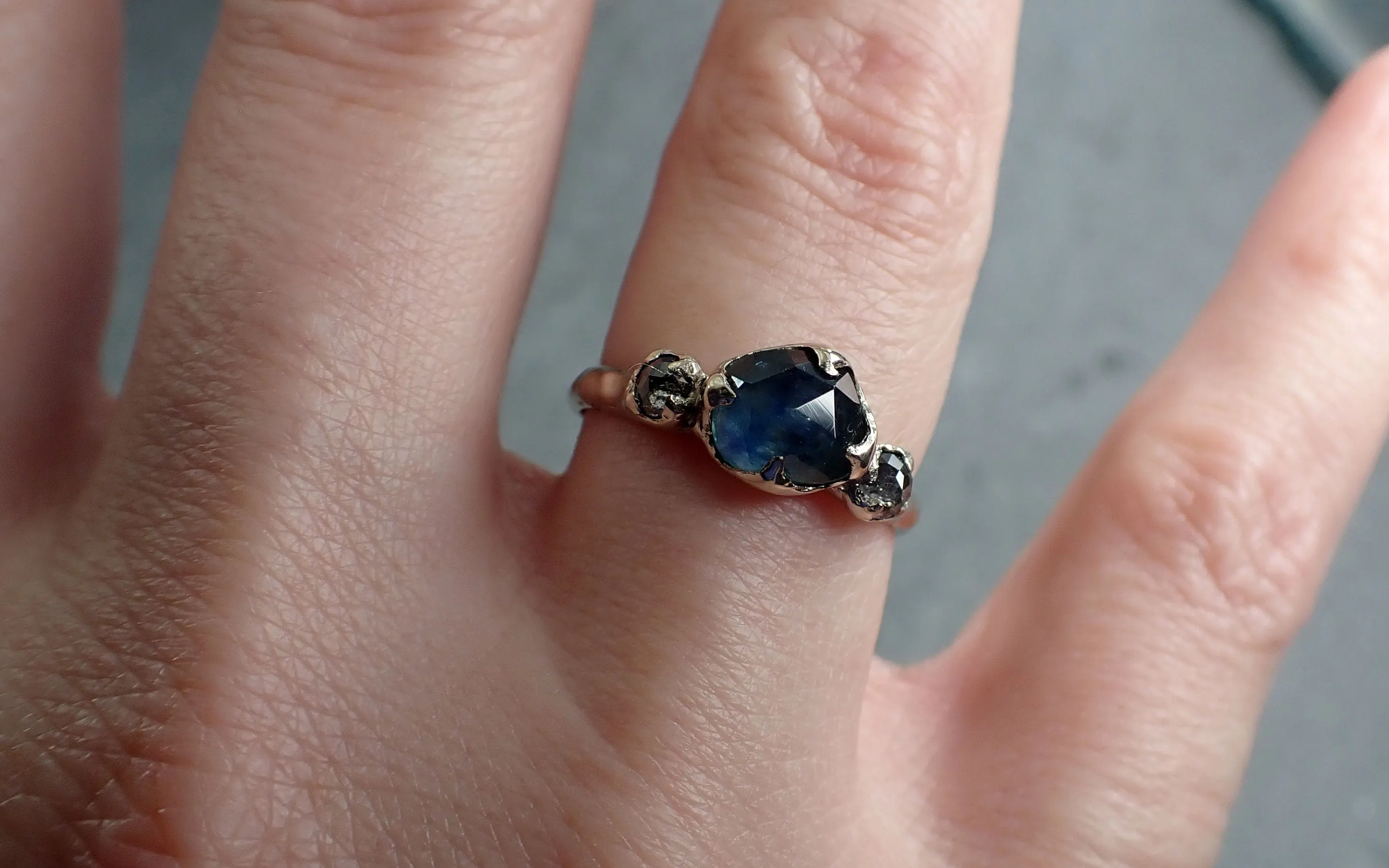 fancy cut blue montana sapphire and fancy diamonds 18k white gold engagement wedding ring gemstone ring multi stone ring 3162 Alternative Engagement