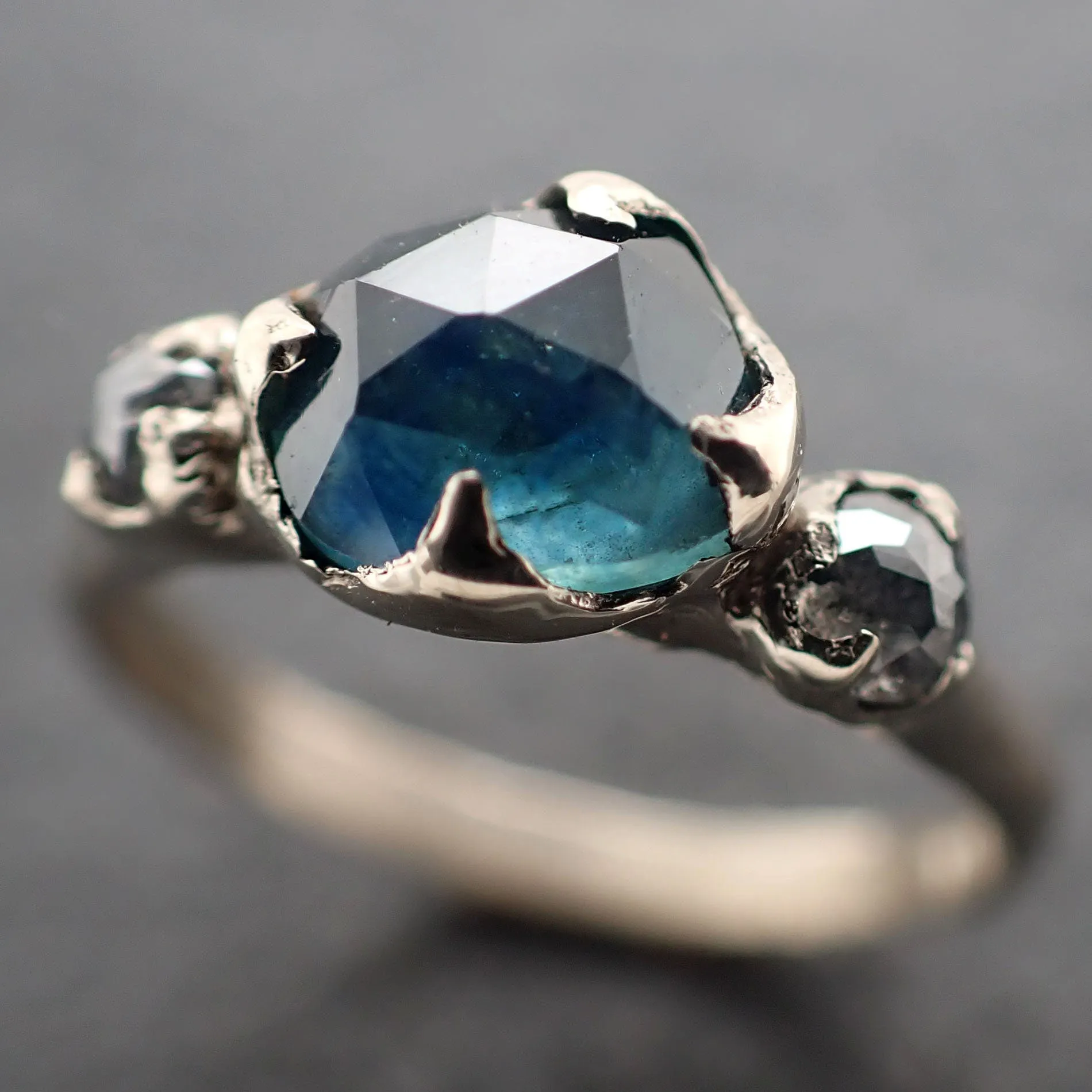 fancy cut blue montana sapphire and fancy diamonds 18k white gold engagement wedding ring gemstone ring multi stone ring 3162 Alternative Engagement