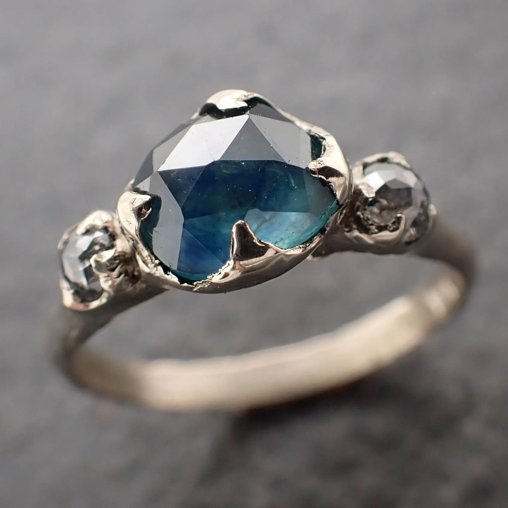 fancy cut blue montana sapphire and fancy diamonds 18k white gold engagement wedding ring gemstone ring multi stone ring 3162 Alternative Engagement