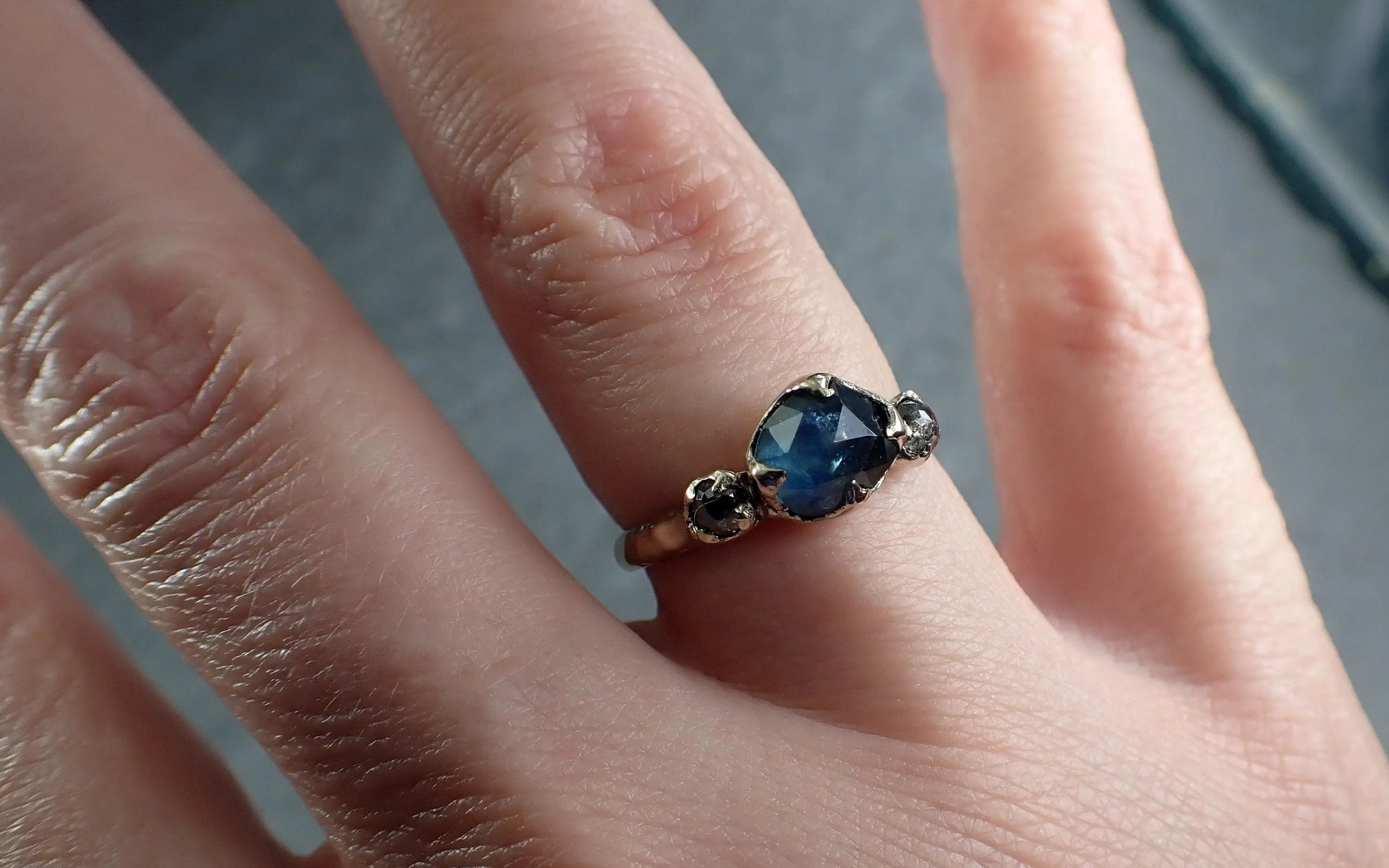 fancy cut blue montana sapphire and fancy diamonds 18k white gold engagement wedding ring gemstone ring multi stone ring 3162 Alternative Engagement