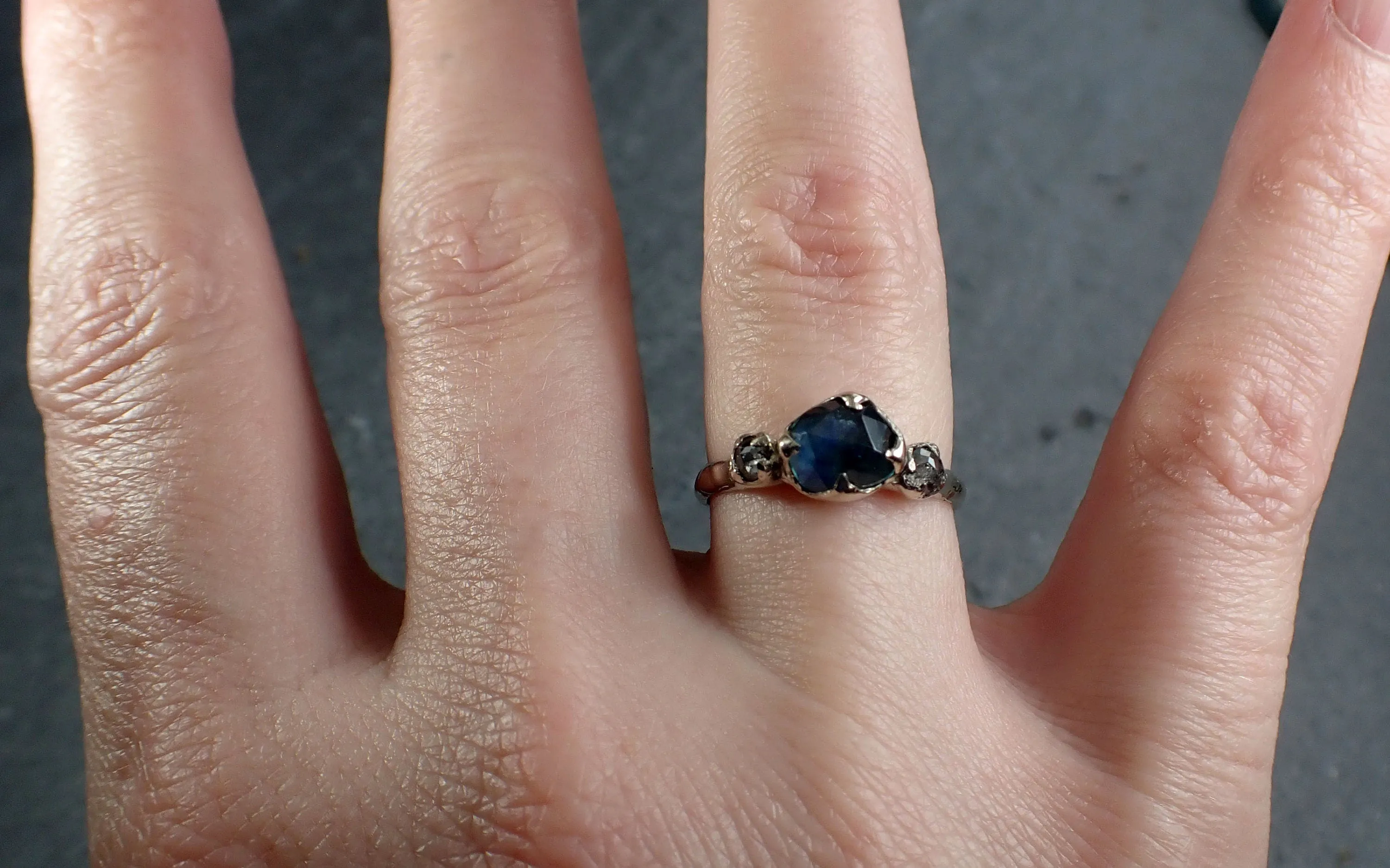 fancy cut blue montana sapphire and fancy diamonds 18k white gold engagement wedding ring gemstone ring multi stone ring 3162 Alternative Engagement