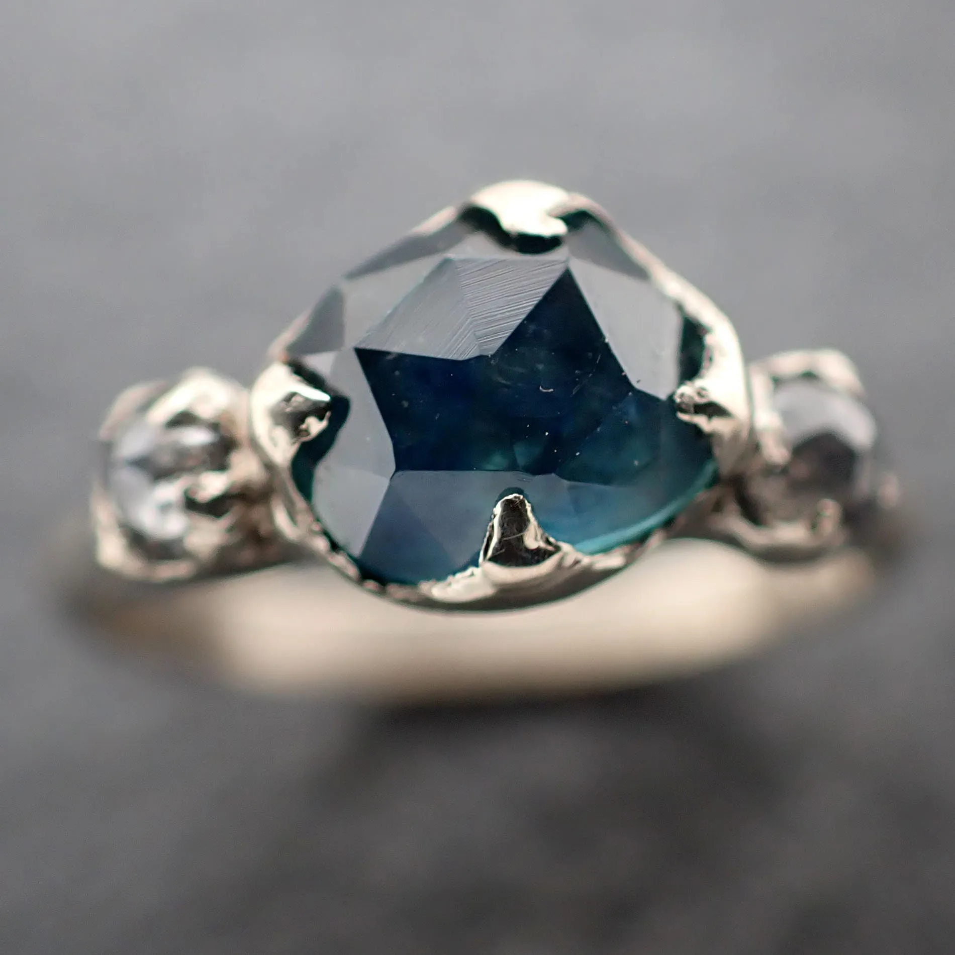 fancy cut blue montana sapphire and fancy diamonds 18k white gold engagement wedding ring gemstone ring multi stone ring 3162 Alternative Engagement