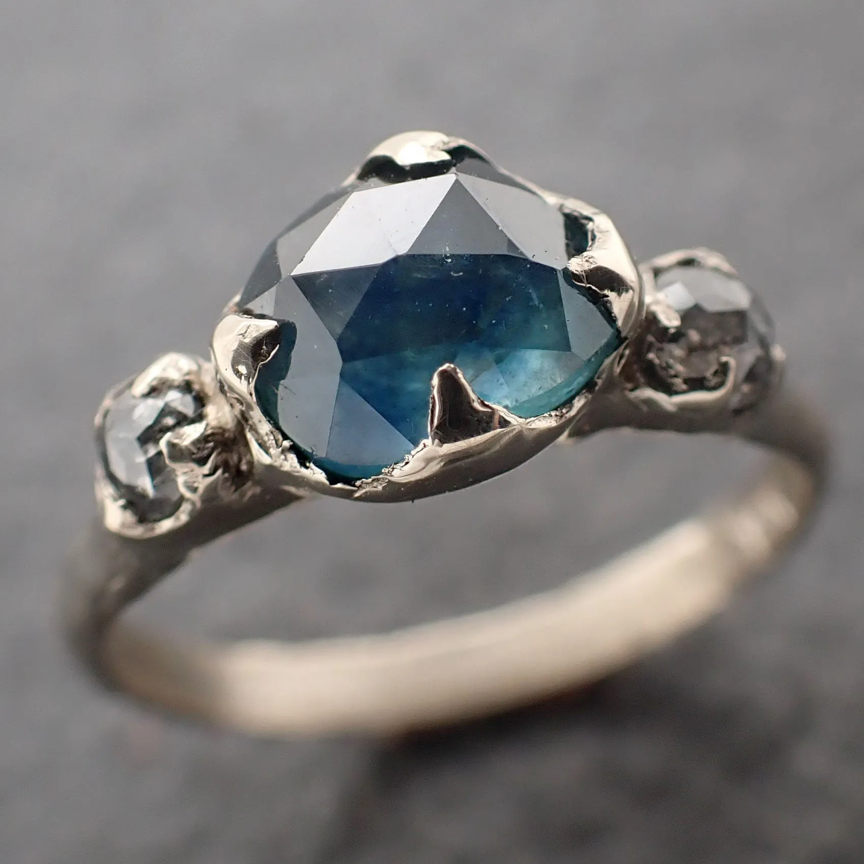 fancy cut blue montana sapphire and fancy diamonds 18k white gold engagement wedding ring gemstone ring multi stone ring 3162 Alternative Engagement