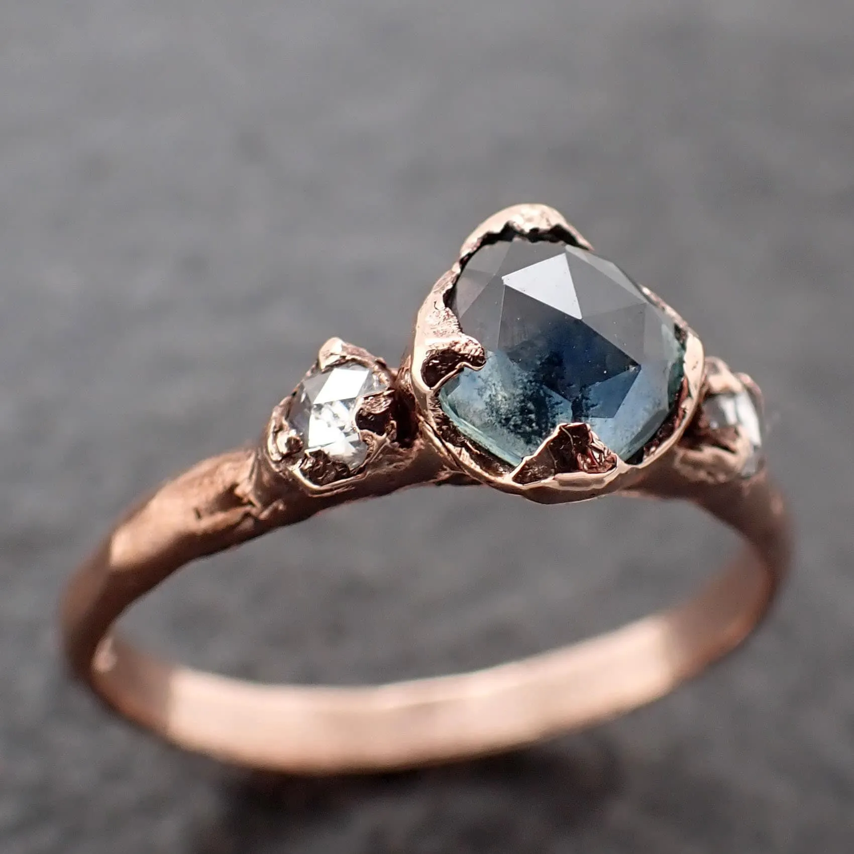 Fancy cut Montana blue Sapphire Rose gold Multi stone Ring Gold Gemstone Engagement Ring 3196