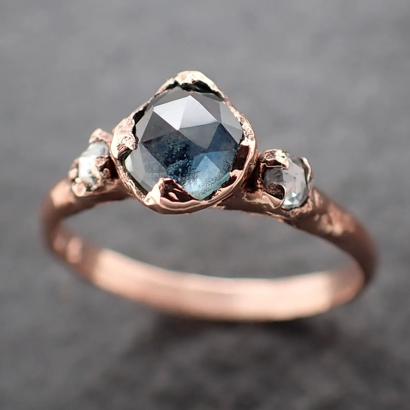 Fancy cut Montana blue Sapphire Rose gold Multi stone Ring Gold Gemstone Engagement Ring 3196