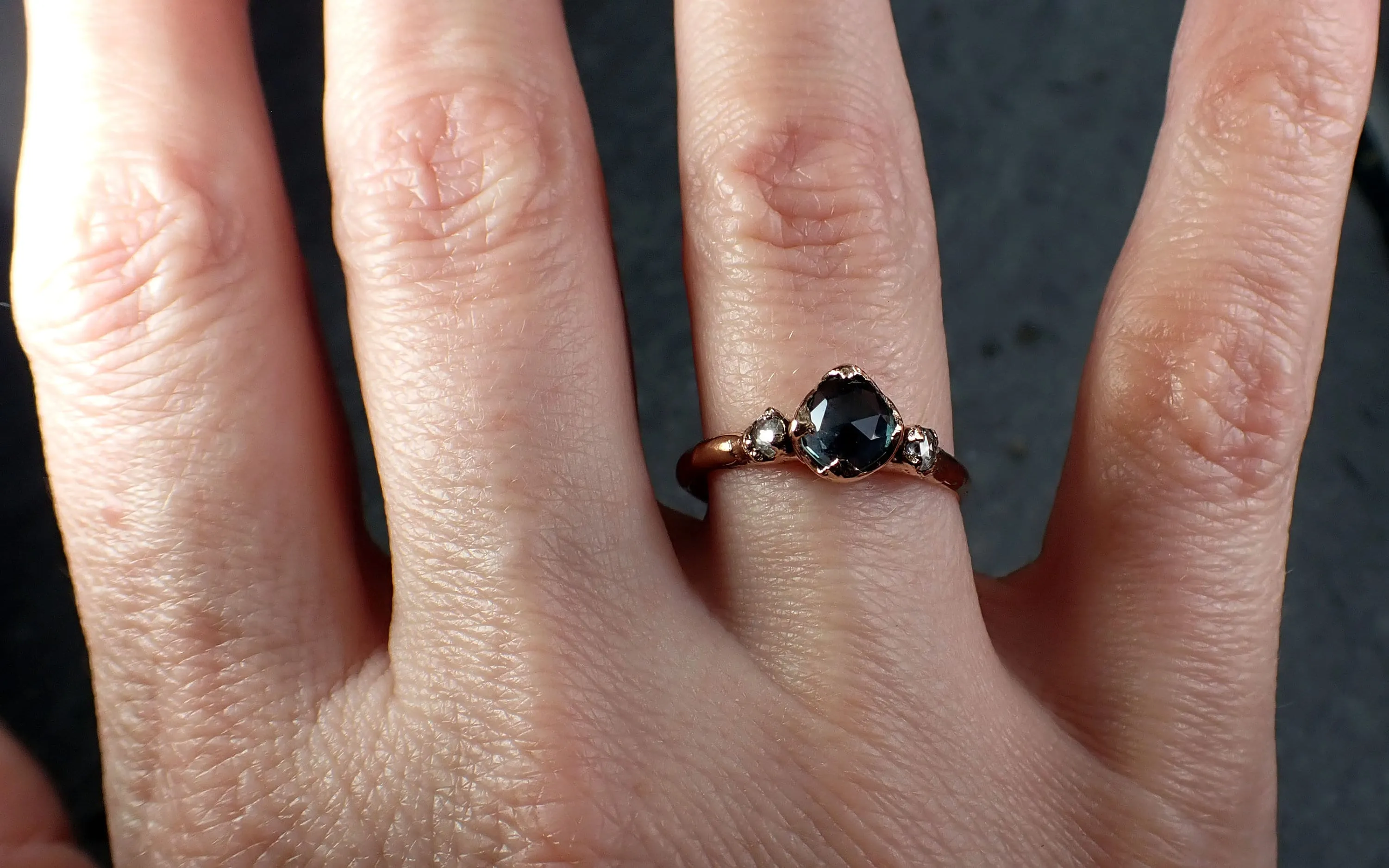 Fancy cut Montana blue Sapphire Rose gold Multi stone Ring Gold Gemstone Engagement Ring 3196