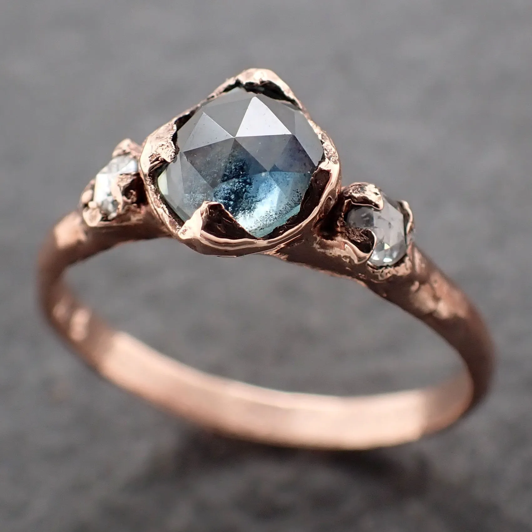 Fancy cut Montana blue Sapphire Rose gold Multi stone Ring Gold Gemstone Engagement Ring 3196