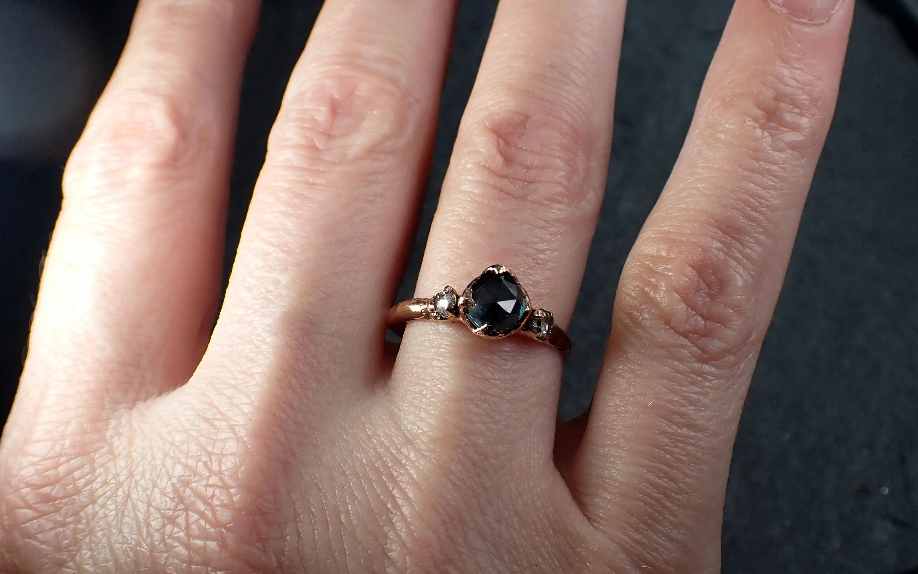 Fancy cut Montana blue Sapphire Rose gold Multi stone Ring Gold Gemstone Engagement Ring 3196