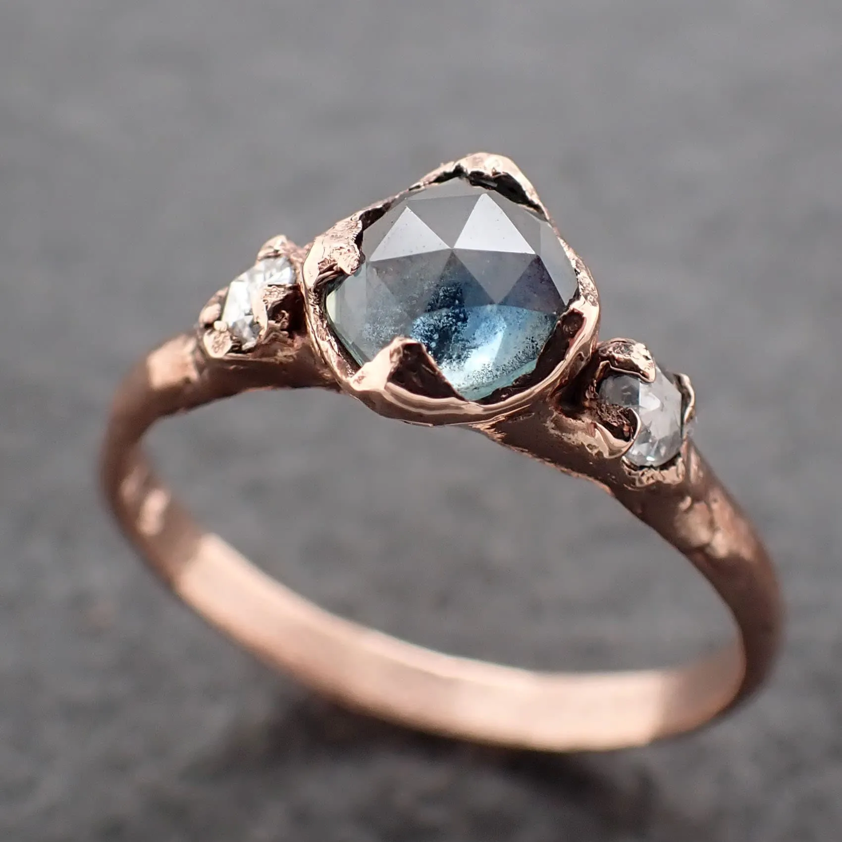 Fancy cut Montana blue Sapphire Rose gold Multi stone Ring Gold Gemstone Engagement Ring 3196