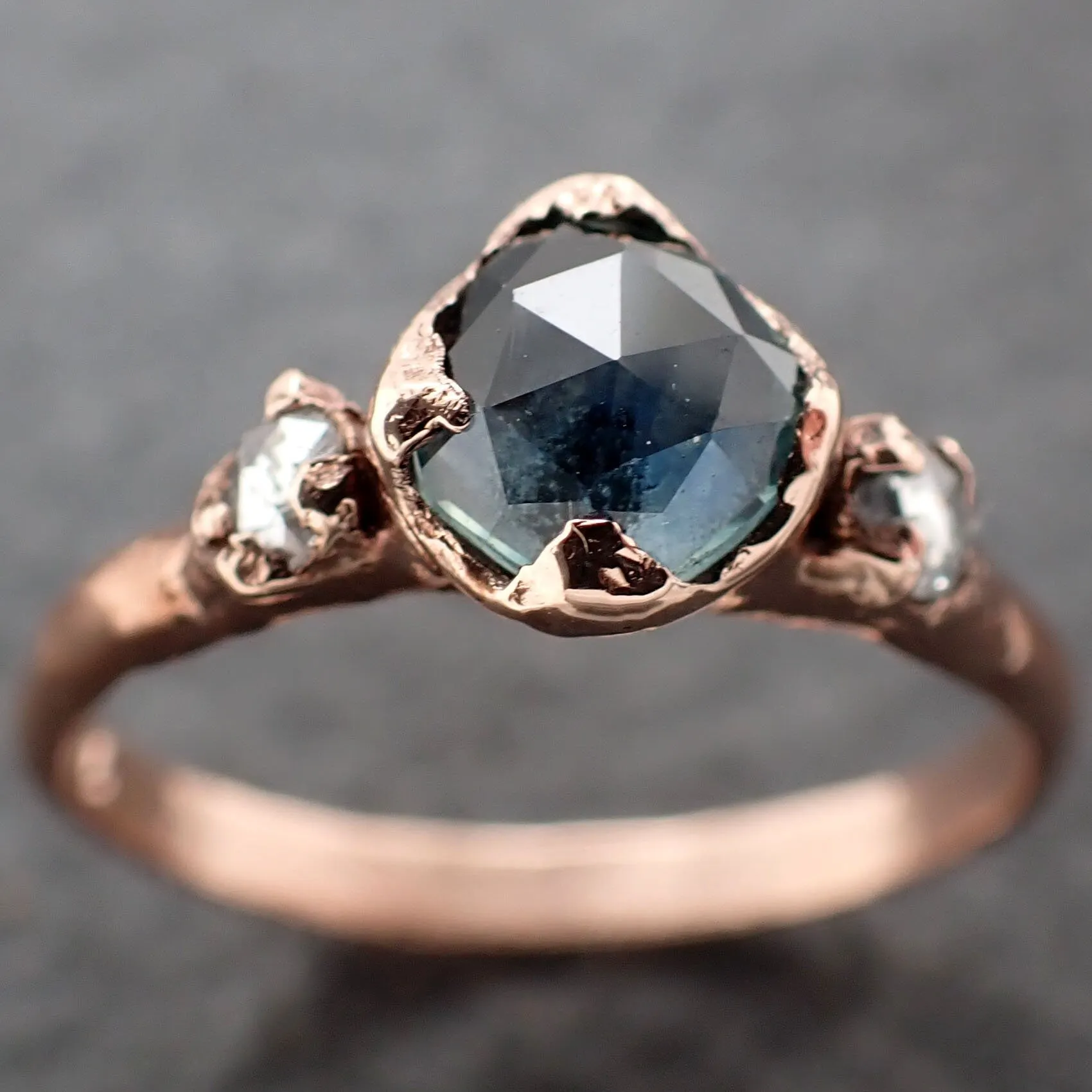 Fancy cut Montana blue Sapphire Rose gold Multi stone Ring Gold Gemstone Engagement Ring 3196