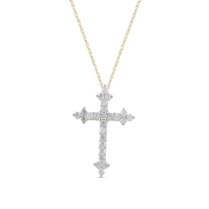 Fancy Ends Cross Necklace with 1/5ct of Diamonds in 9ct Yellow Gold