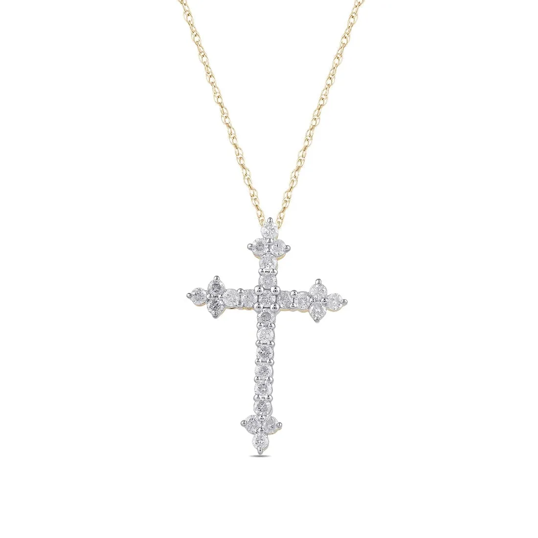 Fancy Ends Cross Necklace with 1/5ct of Diamonds in 9ct Yellow Gold