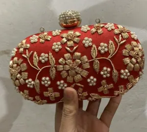 Fancy Red Moti Work Party Clutch