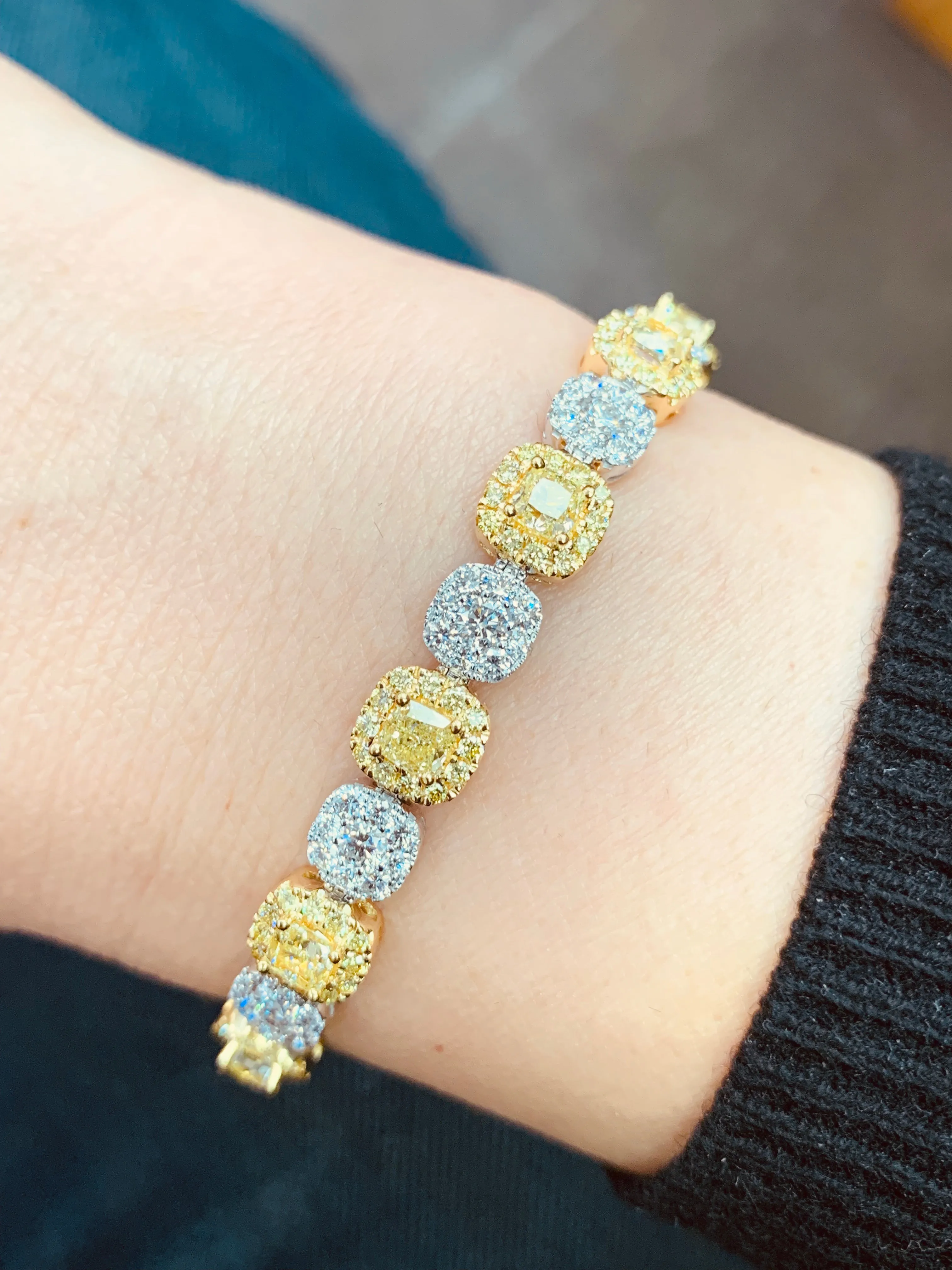 Fancy Yellow and White Diamond Statement Bracelet 9.59 ctw