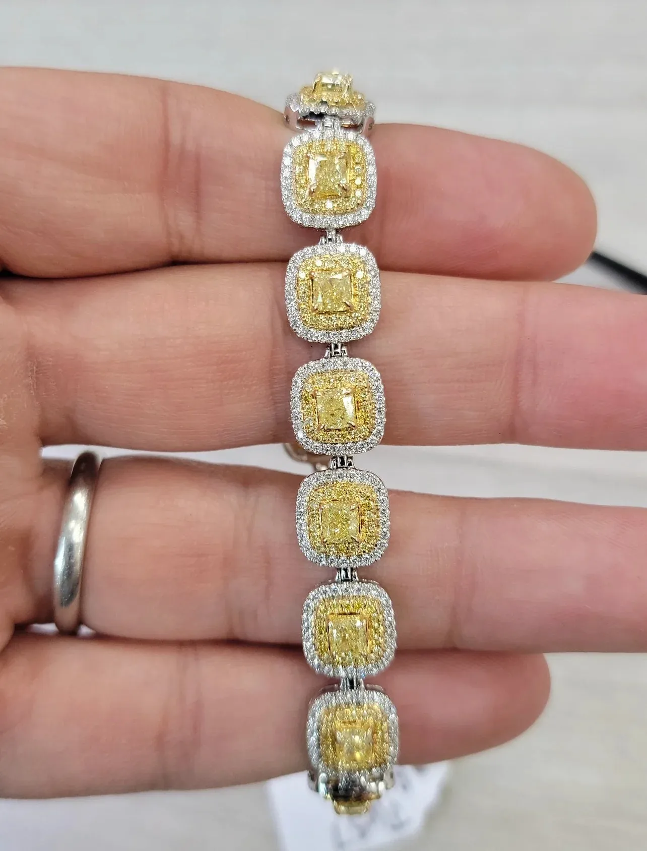 FANCY YELLOW CUSHION DOUBLE HALO BRACELET