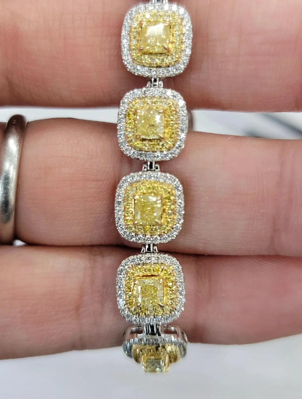 FANCY YELLOW CUSHION DOUBLE HALO BRACELET