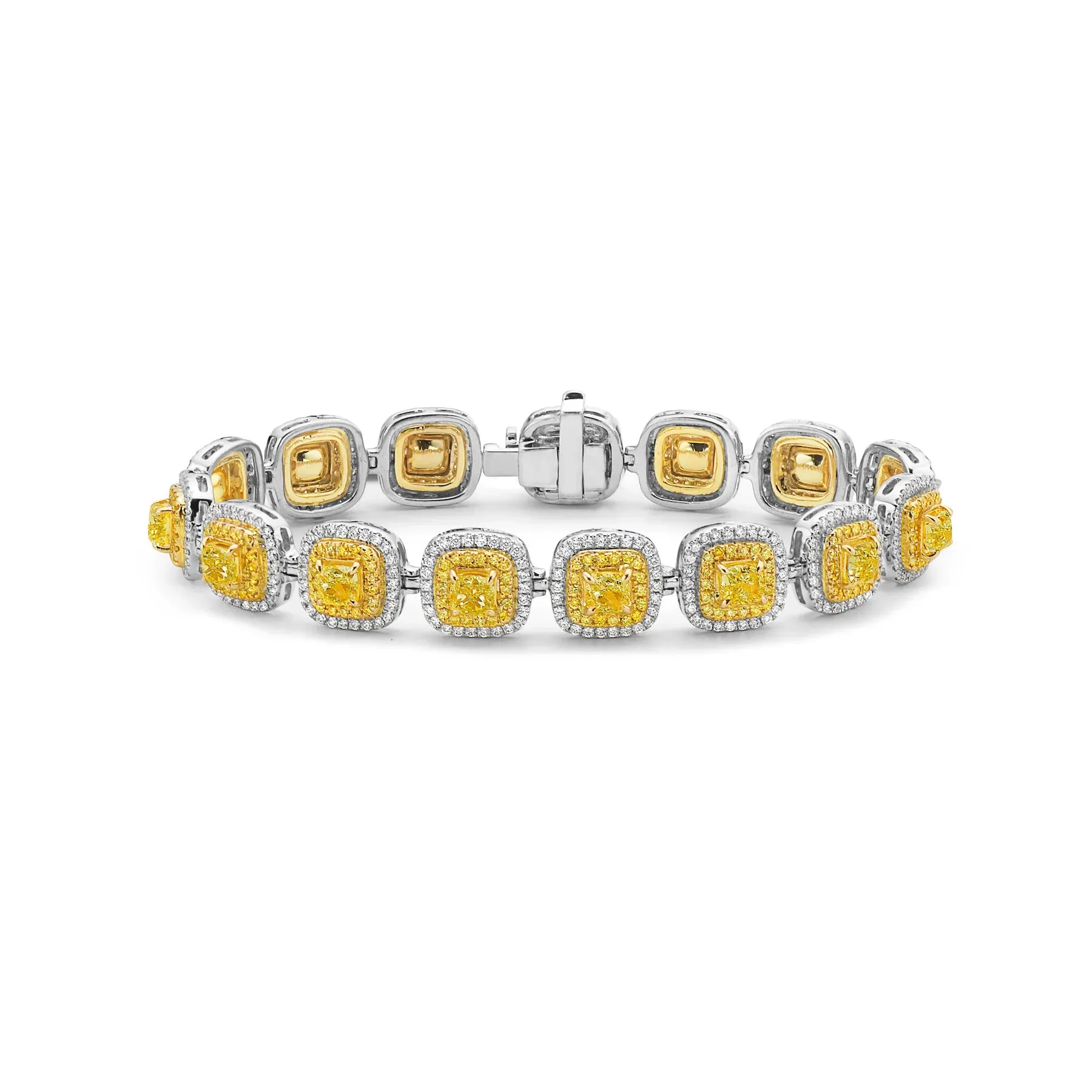 FANCY YELLOW CUSHION DOUBLE HALO BRACELET