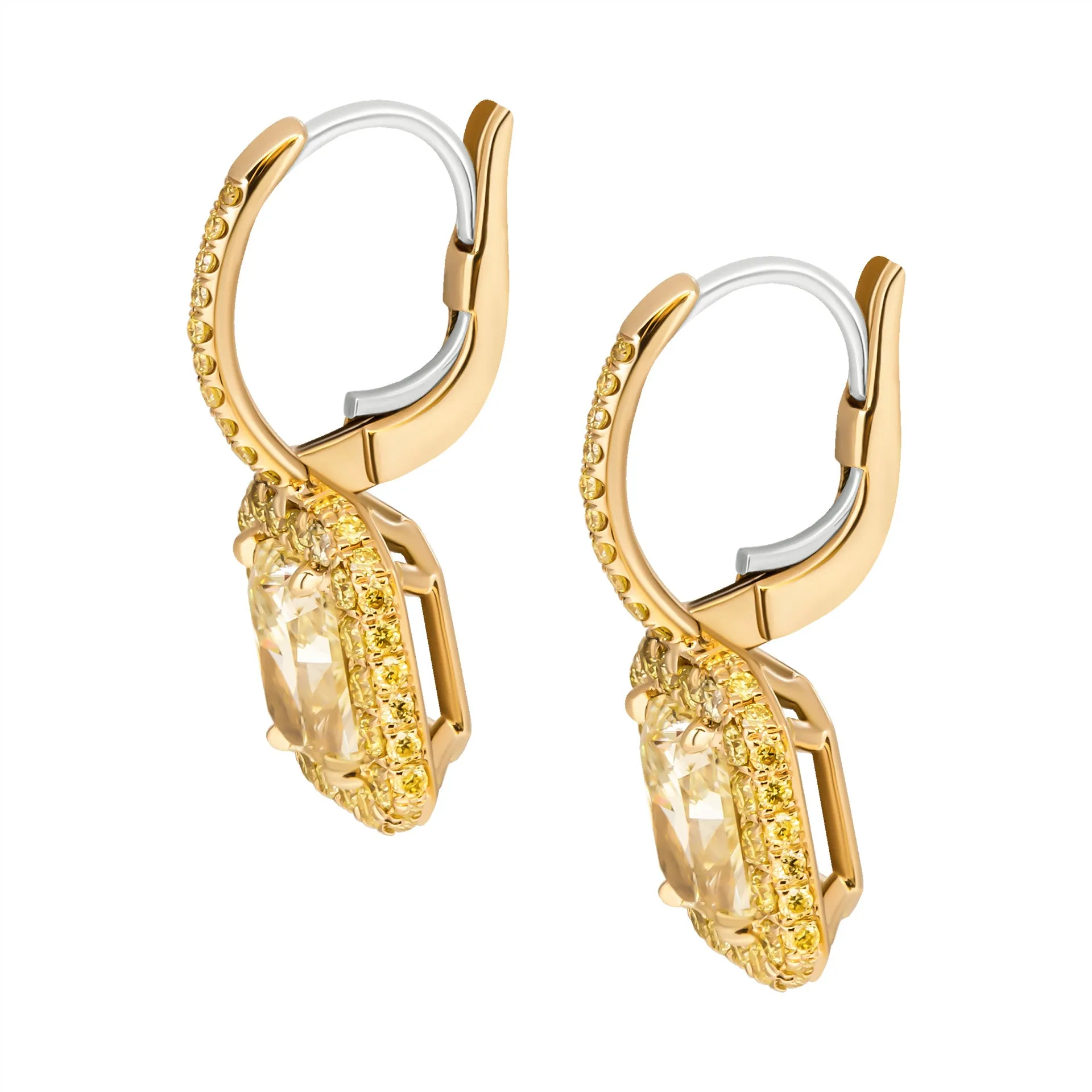 Fancy Yellow Diamond Earring with Radiant Cut Diamonds