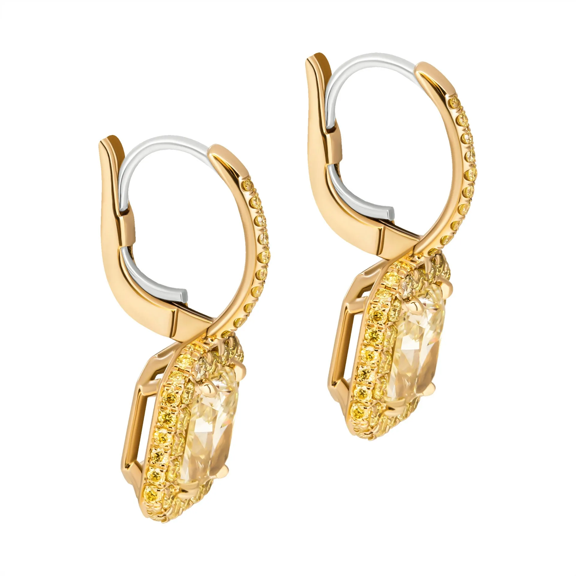 Fancy Yellow Diamond Earring with Radiant Cut Diamonds